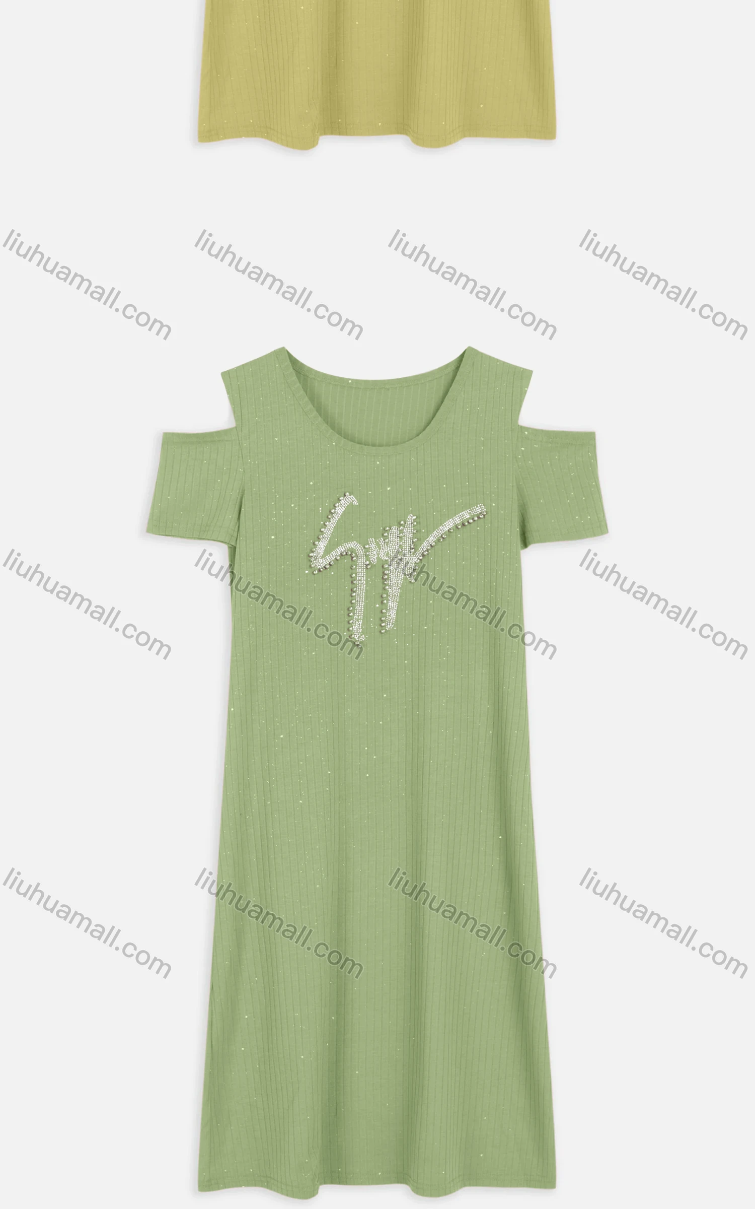 Wholesale Women's Casual Cold Shoulder Rhinestone Beaded Applique Knit Midi Dress 2219# - Liuhuamall