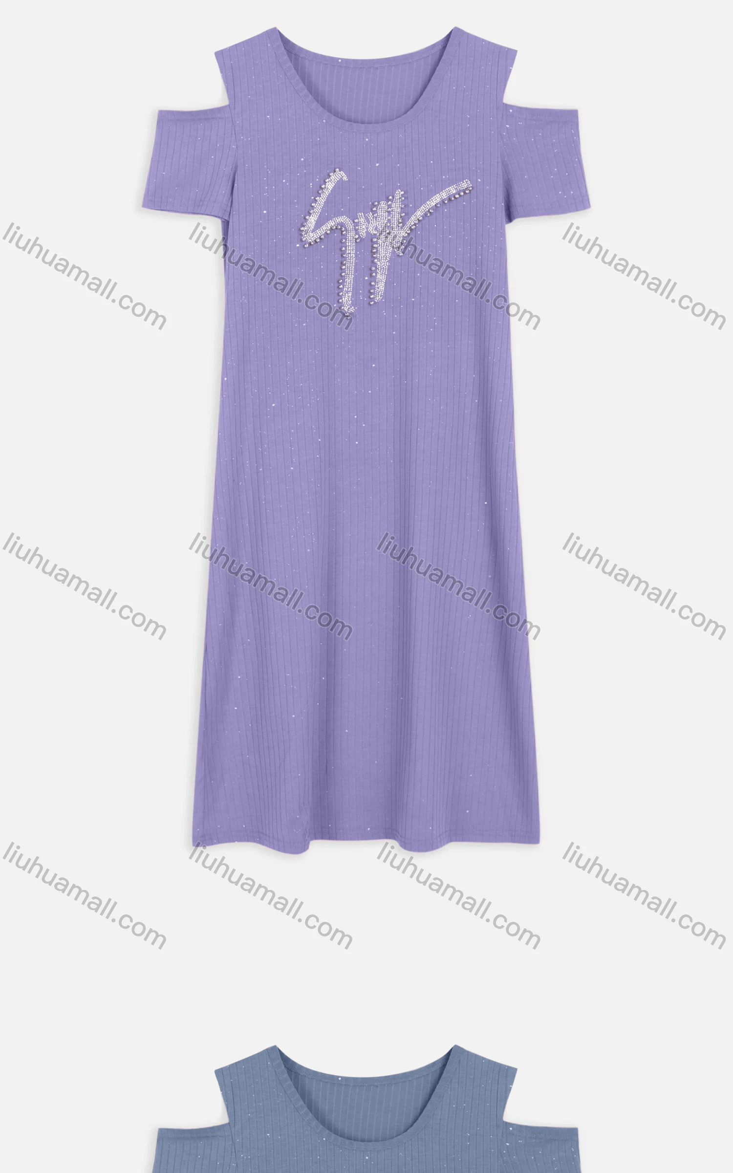 Wholesale Women's Casual Cold Shoulder Rhinestone Beaded Applique Knit Midi Dress 2219# - Liuhuamall