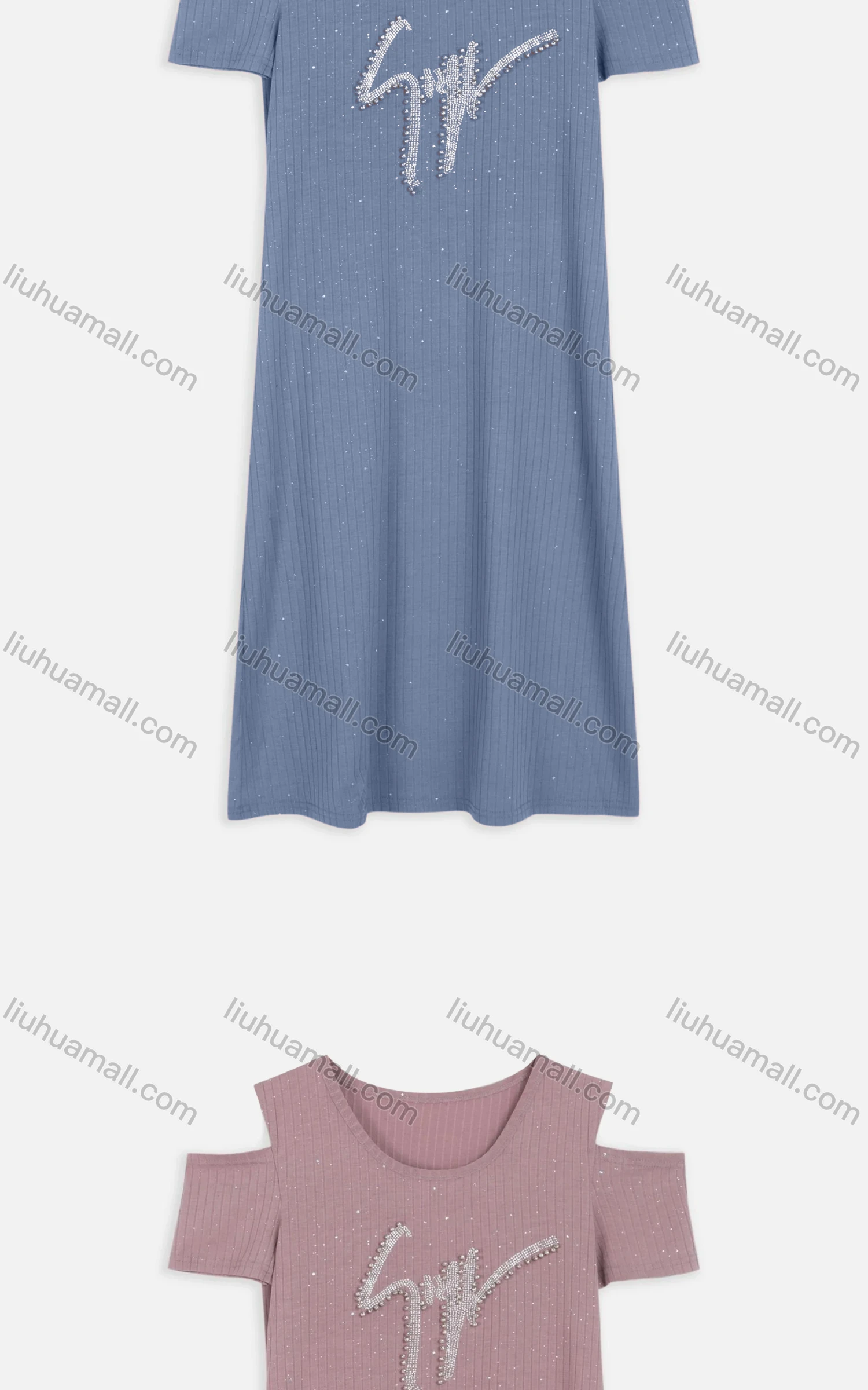 Wholesale Women's Casual Cold Shoulder Rhinestone Beaded Applique Knit Midi Dress 2219# - Liuhuamall