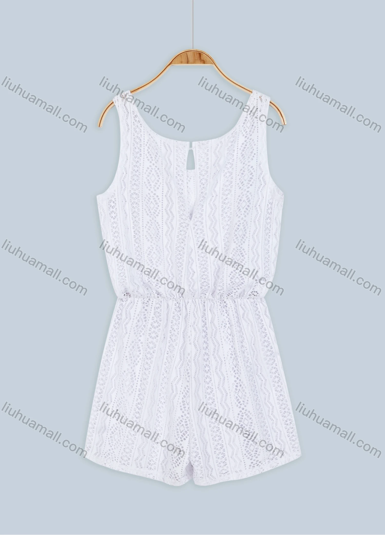 Wholesale Women's Vacation Sleeveless Embroidery Lace Hollow Out Keyhole Back Elastic Waist Romper 855414# - Liuhuamall