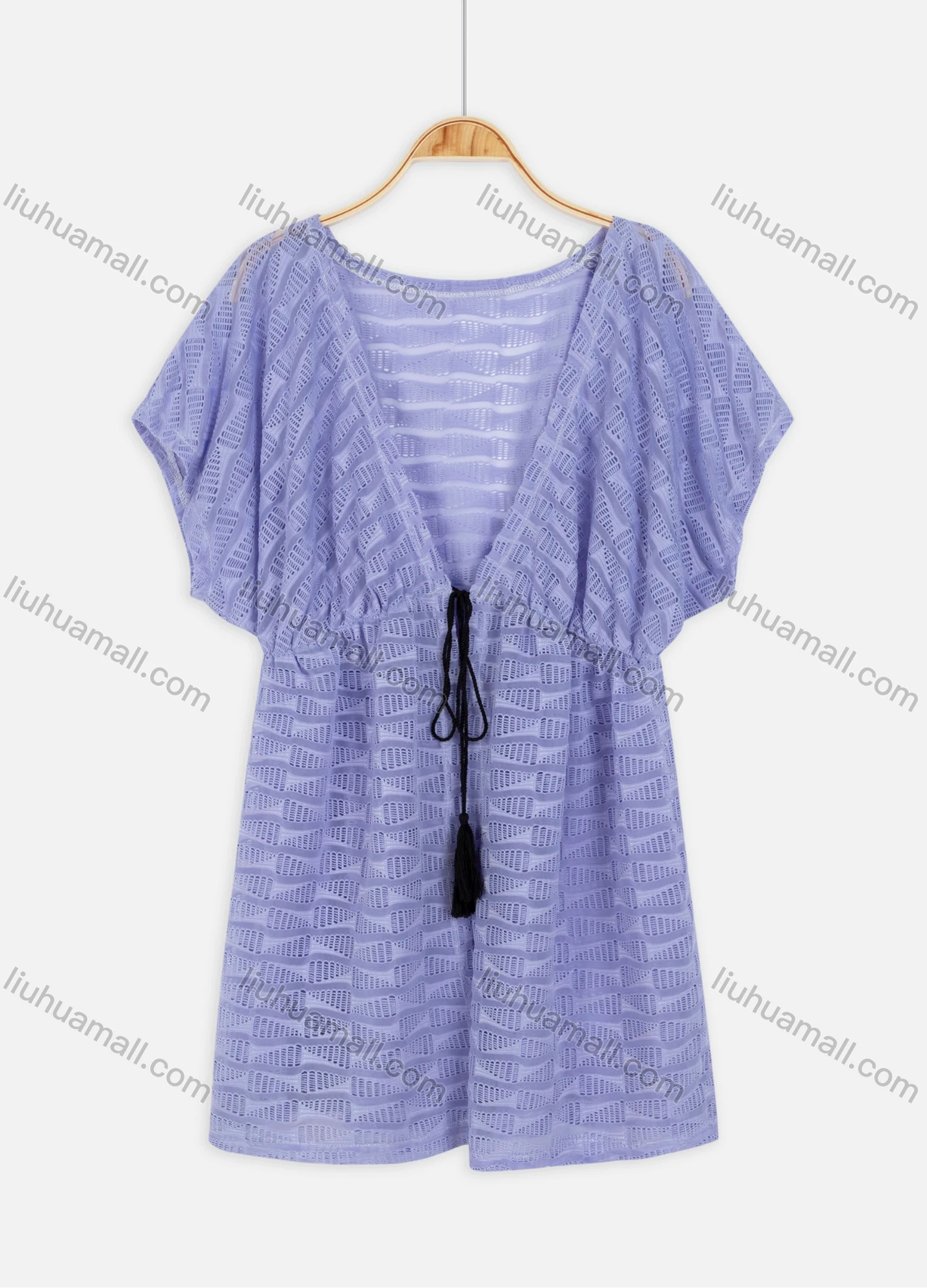 Wholesale Women's Vacation Deep V Neck Lace Up Hollow Out Open Back Plain Cover Up Top 012# - Liuhuamall