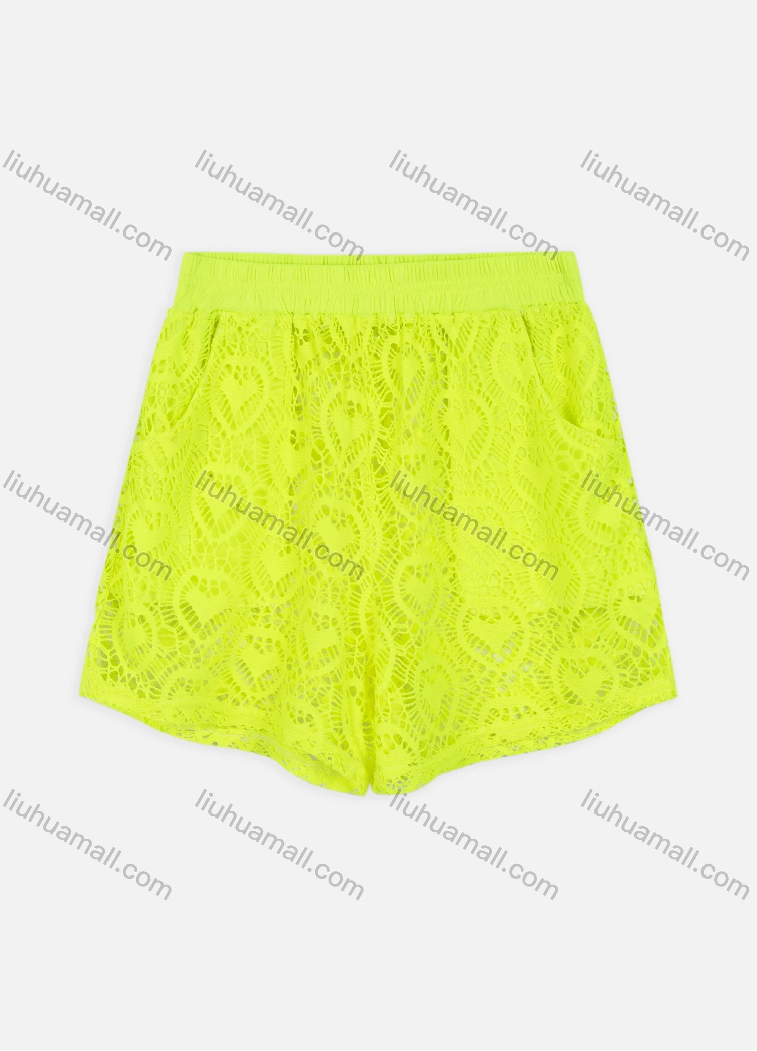 Wholesale Women's Embroidery Lace Hollow Out Plain Elastic Waist Shorts - Liuhuamall