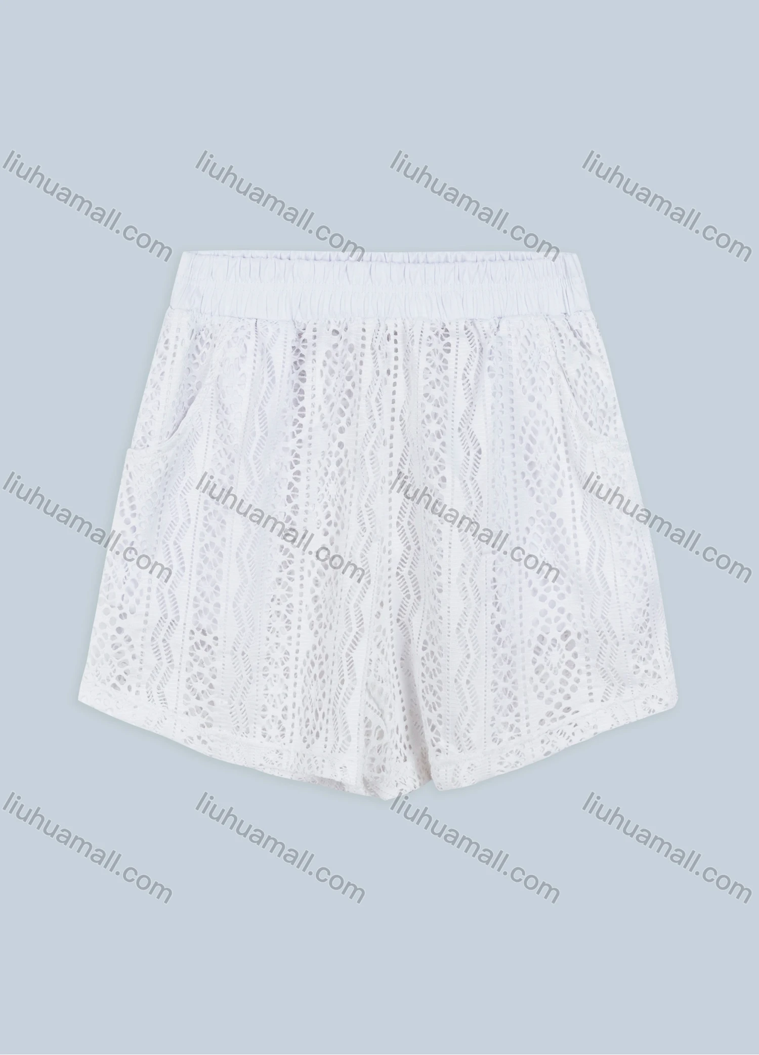 Wholesale Women's Vacation Embroidery Lace Hollow Out Plain Elastic Waist Shorts - Liuhuamall