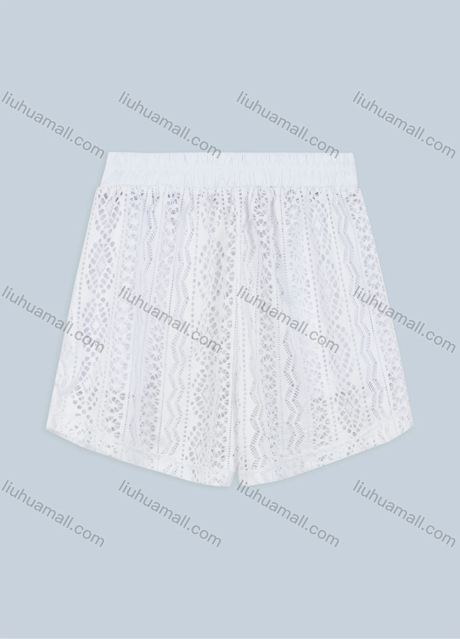 Wholesale Women's Vacation Embroidery Lace Hollow Out Plain Elastic Waist Shorts - Liuhuamall