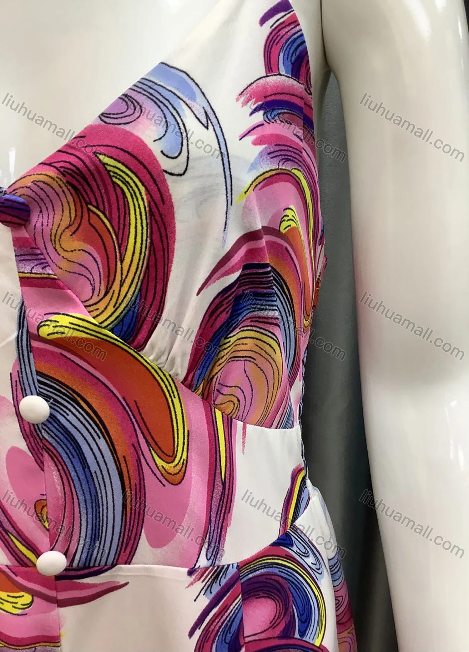 Wholesale Women's V Neck Spaghetti Strap Button Decor Abstract Print Maxi Dress 99756# - Liuhuamall