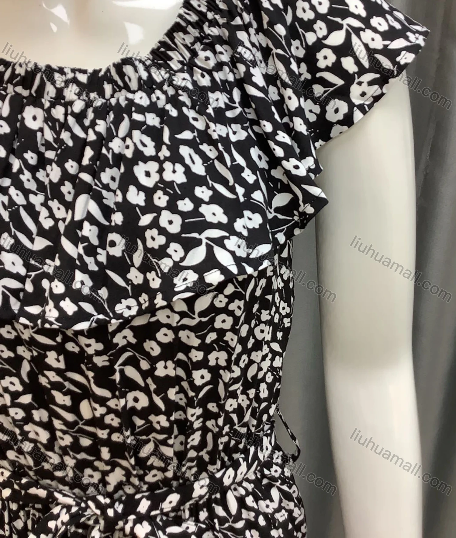 Wholesale Women's Vintage Cap Sleeve Layered Allover Floral Print Lace Jumpsuit With Belt 9345# - Liuhuamall