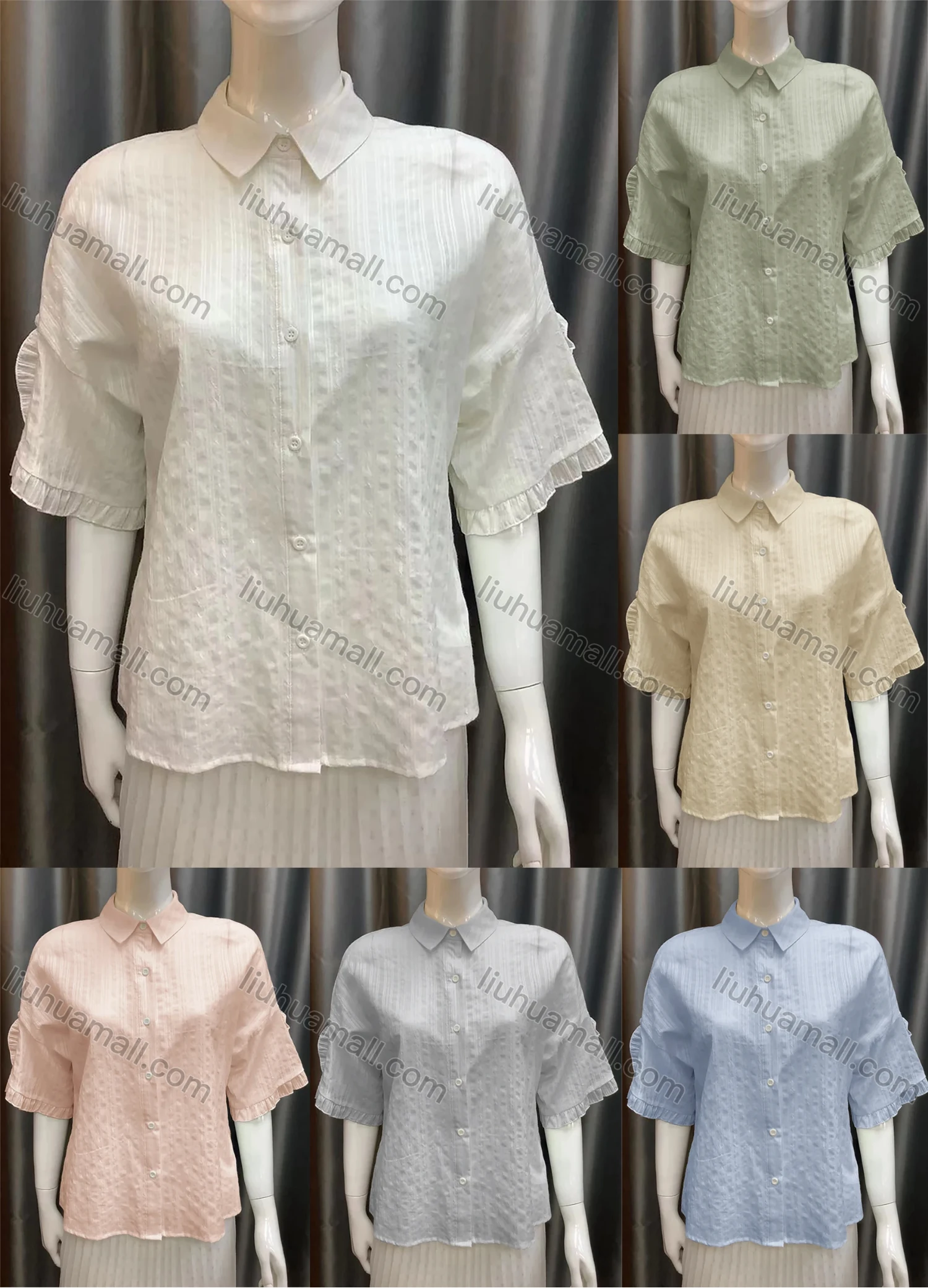 Wholesale Women's Collared Button Down Plain 3/4 Sleeve Shirt AS21009# - Liuhuamall
