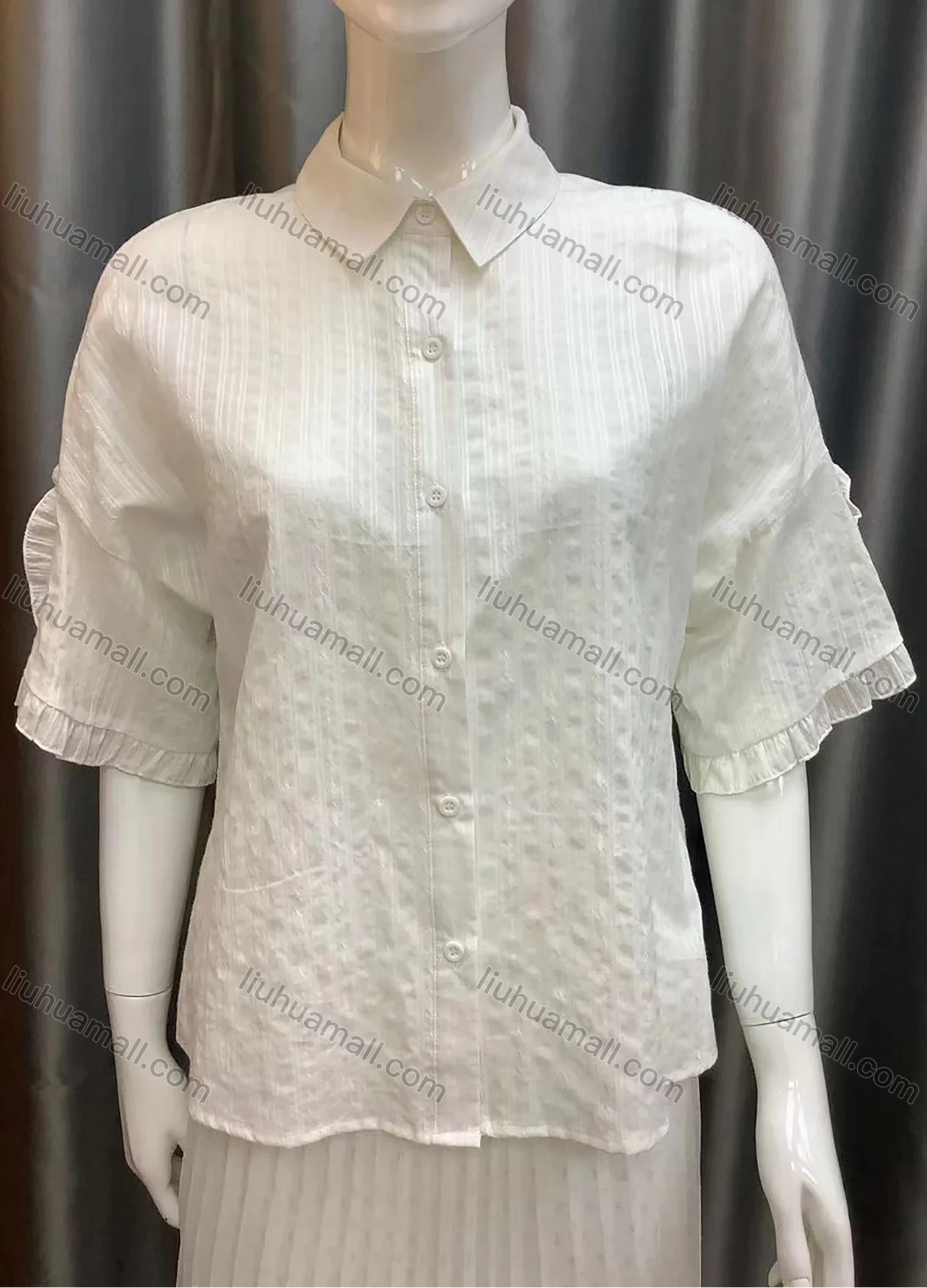 Wholesale Women's Collared Button Down Plain 3/4 Sleeve Shirt AS21009# - Liuhuamall