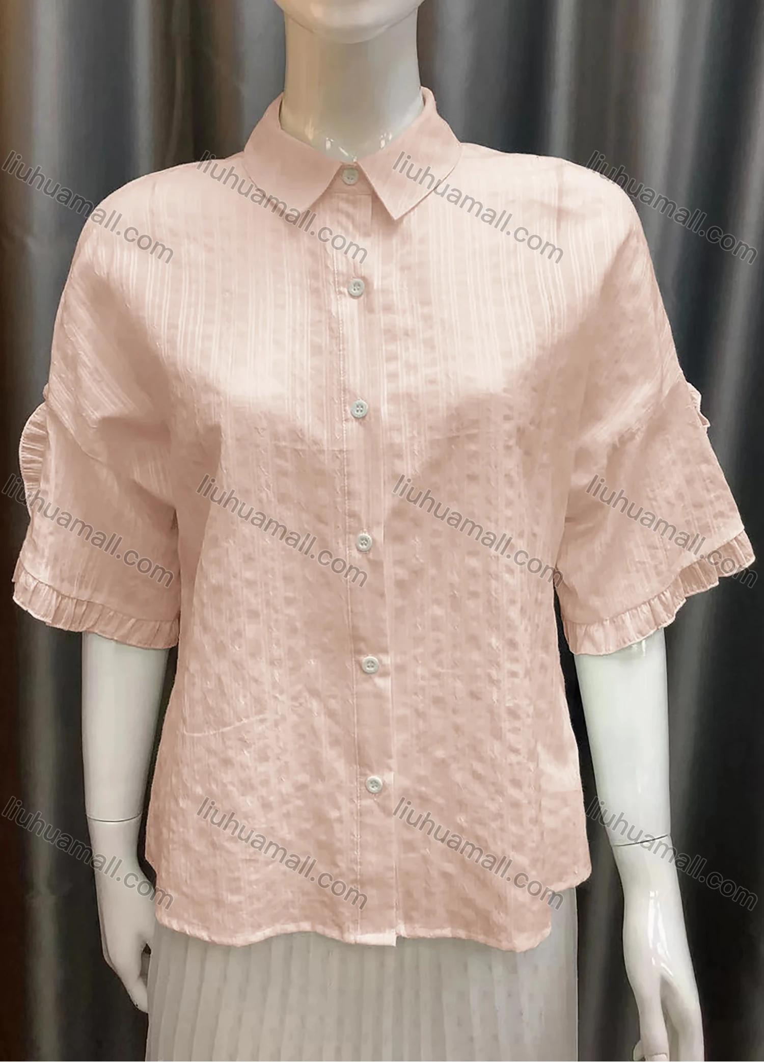 Wholesale Women's Collared Button Down Plain 3/4 Sleeve Shirt AS21009# - Liuhuamall