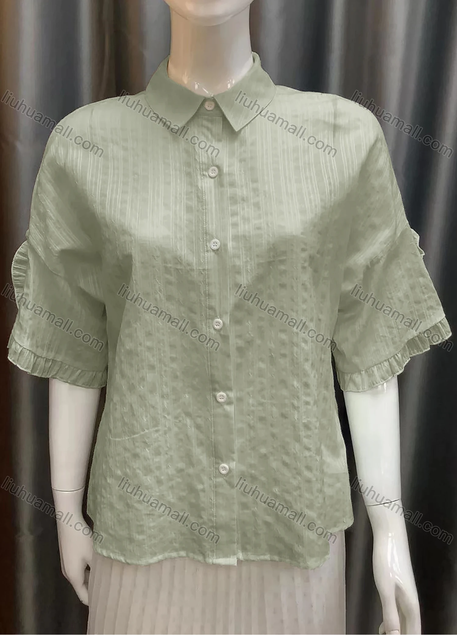 Wholesale Women's Collared Button Down Plain 3/4 Sleeve Shirt AS21009# - Liuhuamall