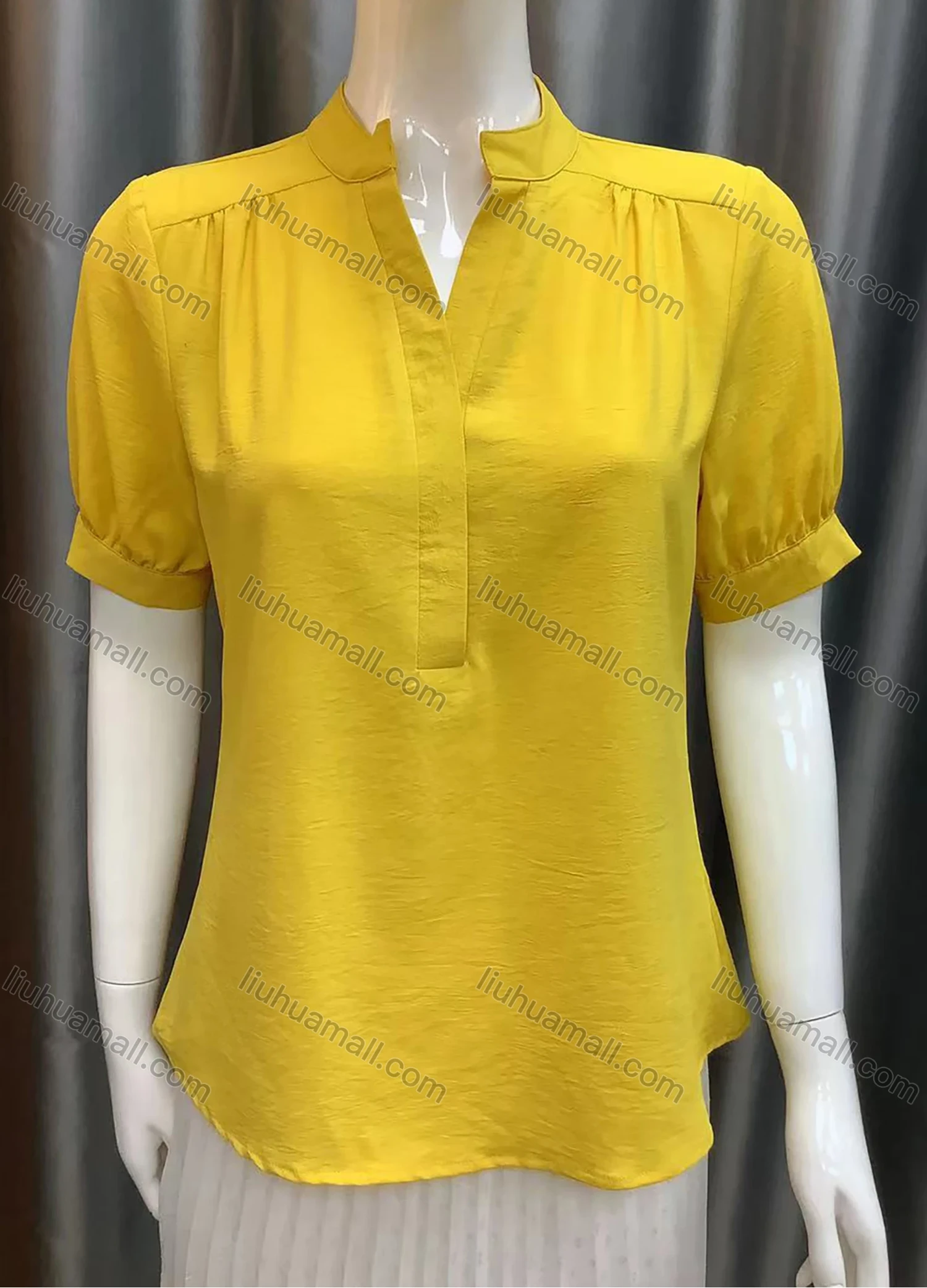 Wholesale Women's Casual Notched Neck Short Sleeve Plain Top Q11# - Liuhuamall