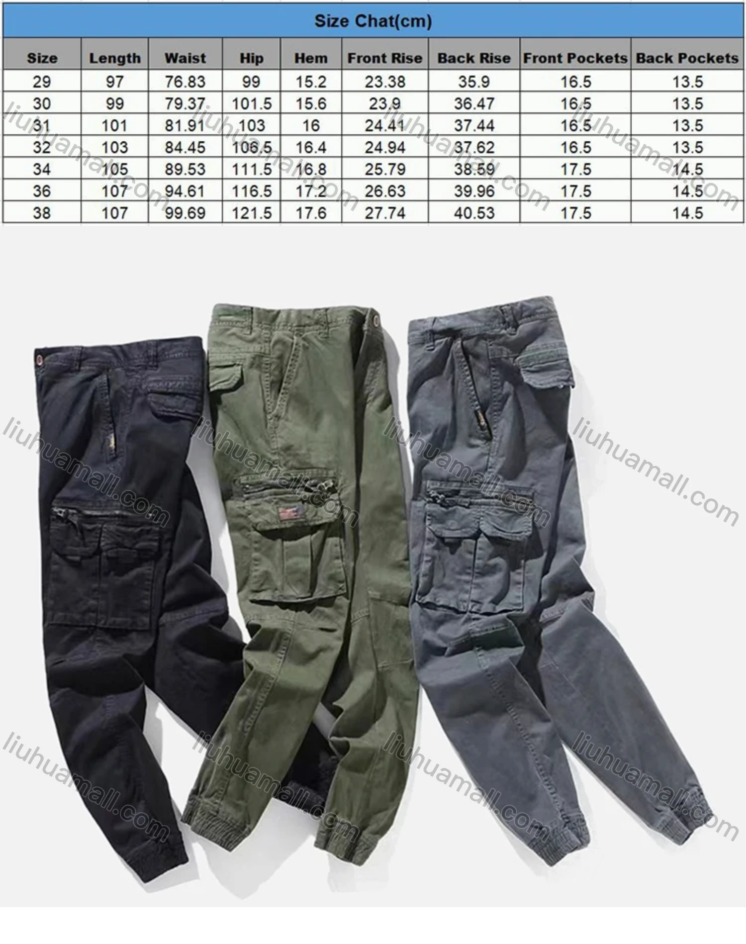 Wholesale Men's Casual Button Front Zipper Flap Pockets Elastic Hem Cargo Pants 1922# - Liuhuamall