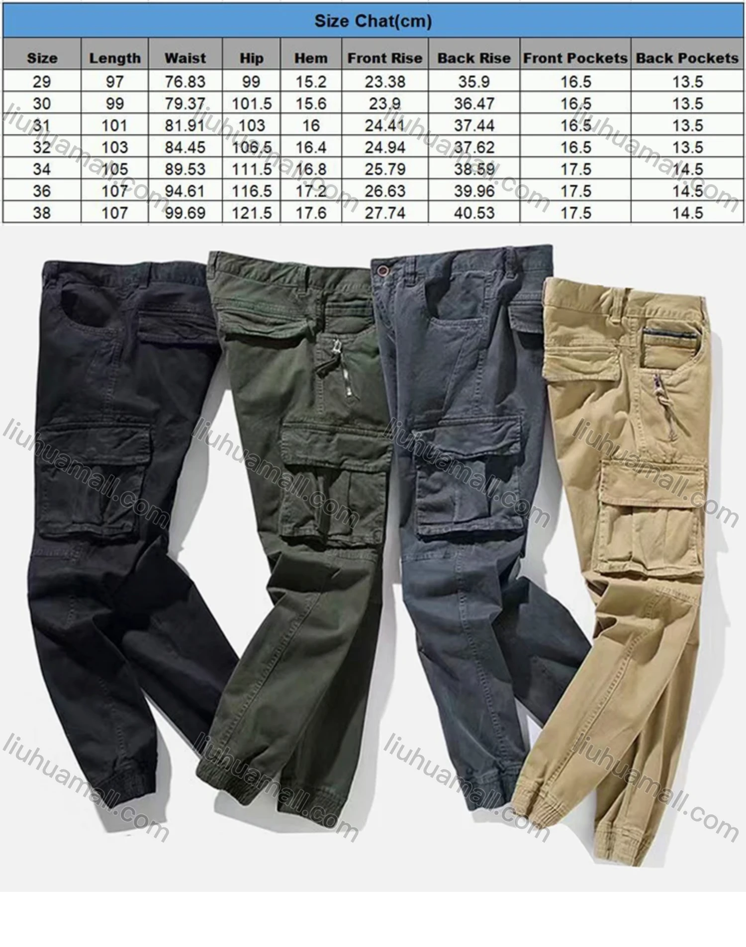 Wholesale Men's Casual Button Front Side Zipper Flap Pockets Elastic Hem Cargo Pants 9926# - Liuhuamall
