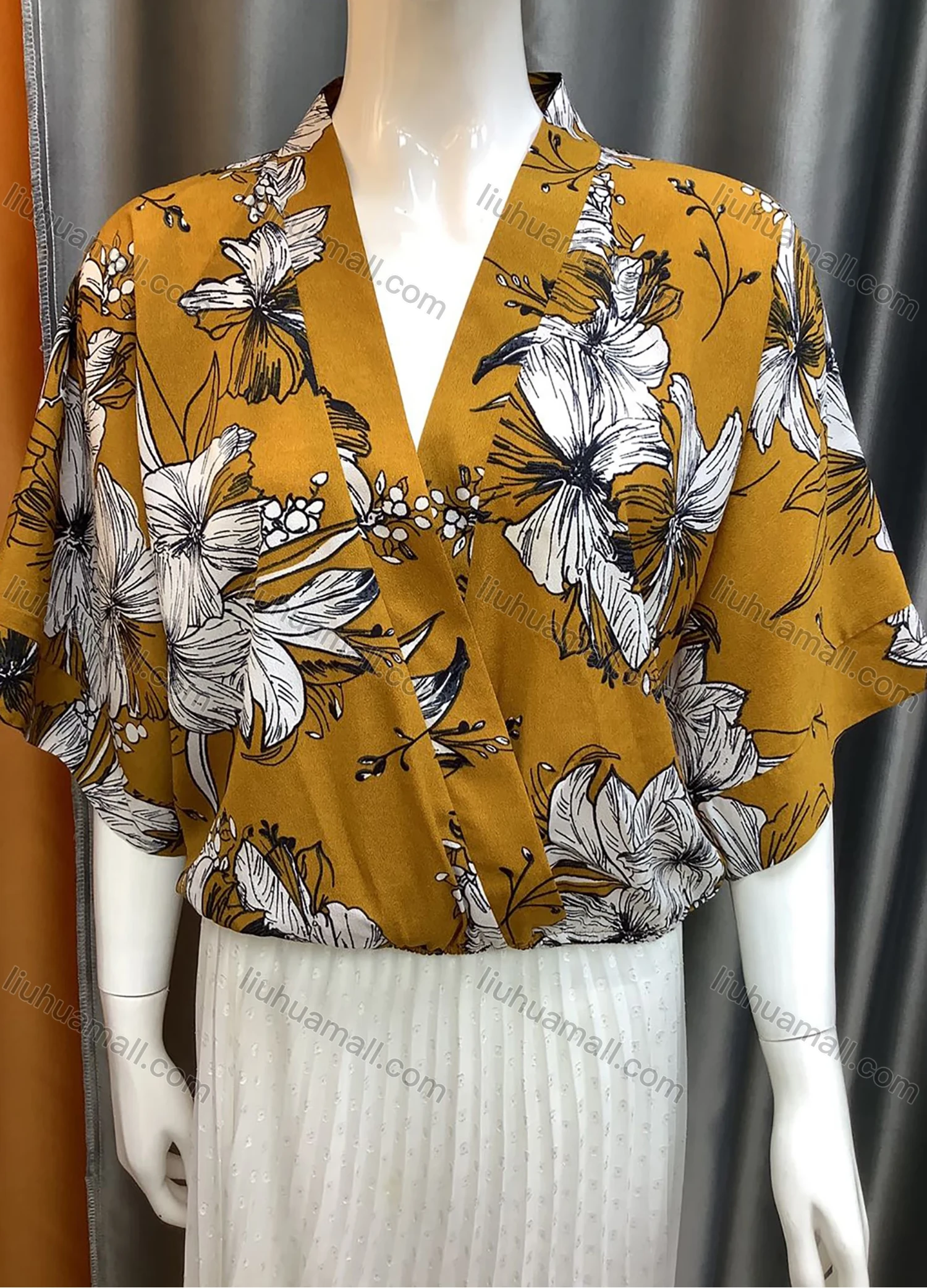 Wholesale Women's Casual Wrap Open Front Floral Print Kimono AT21113# - Liuhuamall