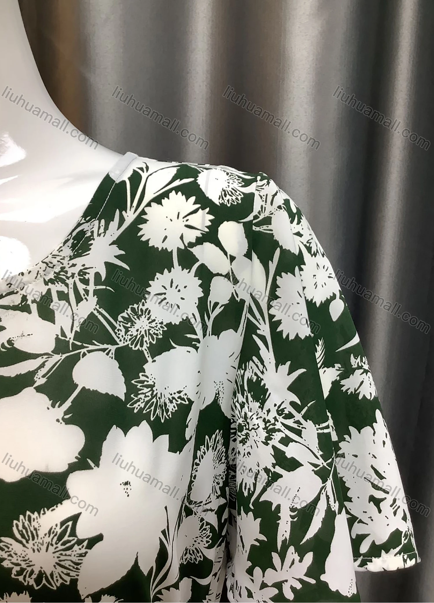 Wholesale Women's Round-neck Short Sleeve Floral Print Ruffle Trim Maxi Dress AX30057# - Liuhuamall