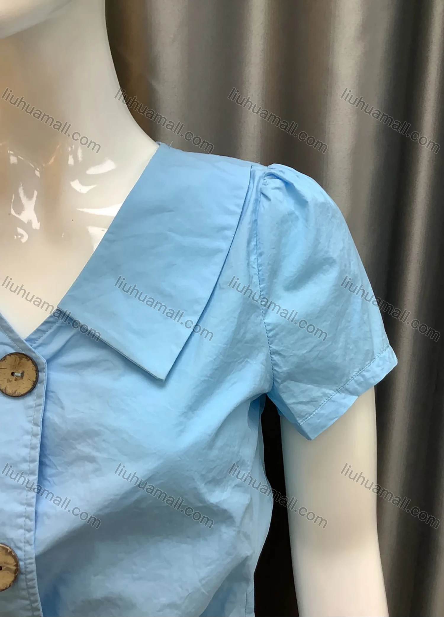 Wholesale Women's Cute Turn-down Collar Button Down Plain Short Sleeve Top AY3305# - Liuhuamall