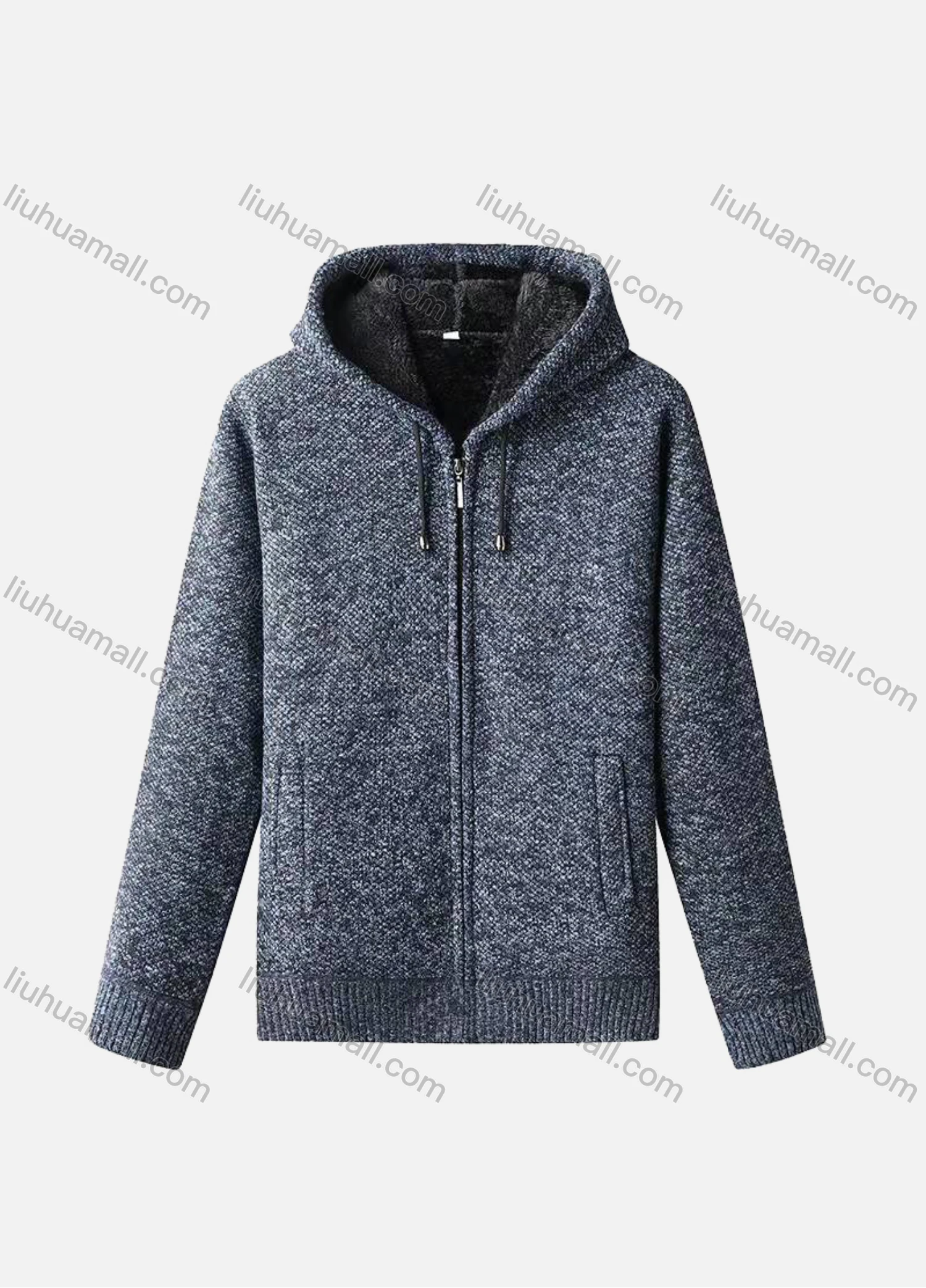 Wholesale Men's Casual Long Sleeve Zipper Chunky Knit Drawstring Hooded Jackets - Liuhuamall