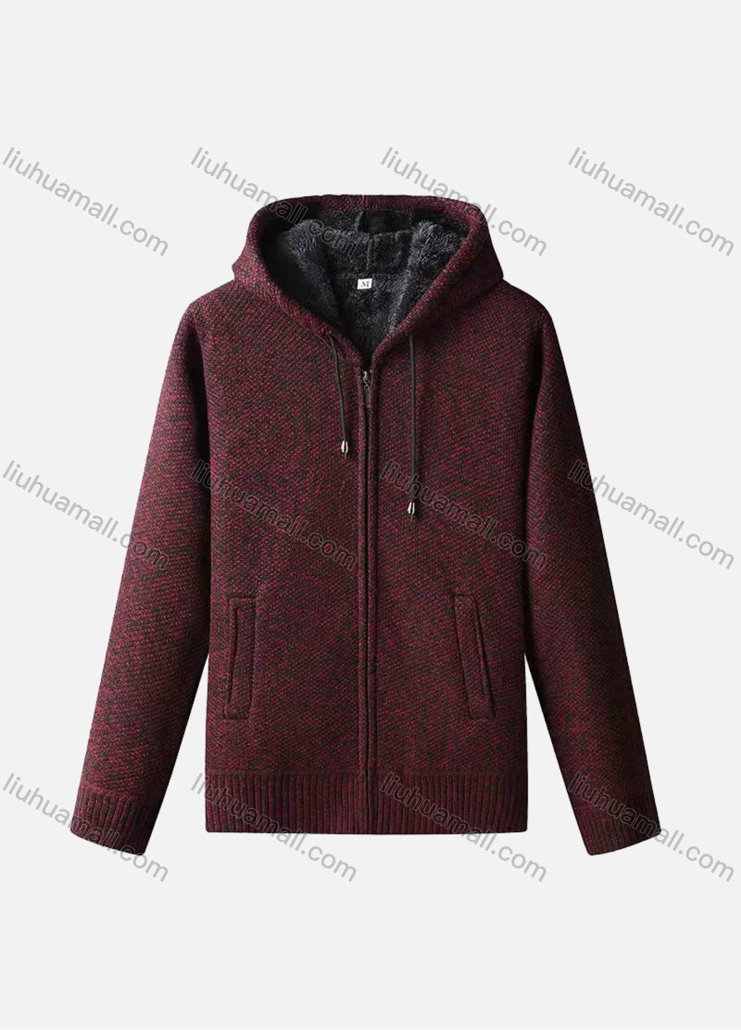 Wholesale Men's Casual Long Sleeve Zipper Chunky Knit Drawstring Hooded Jackets - Liuhuamall