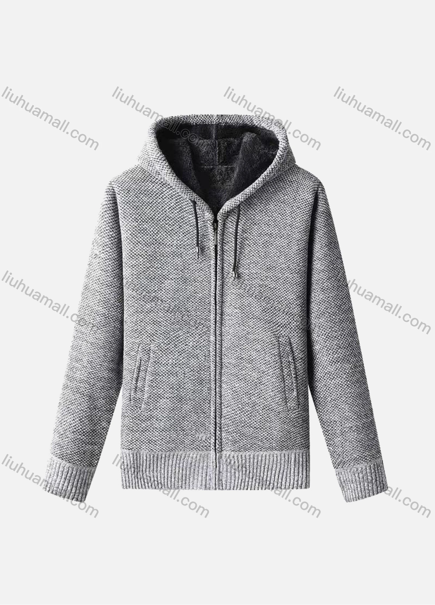Wholesale Men's Casual Long Sleeve Zipper Chunky Knit Drawstring Hooded Jackets - Liuhuamall
