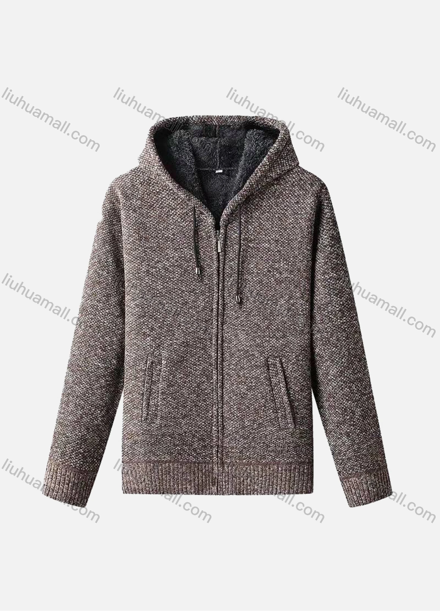 Wholesale Men's Casual Long Sleeve Zipper Chunky Knit Drawstring Hooded Jackets - Liuhuamall