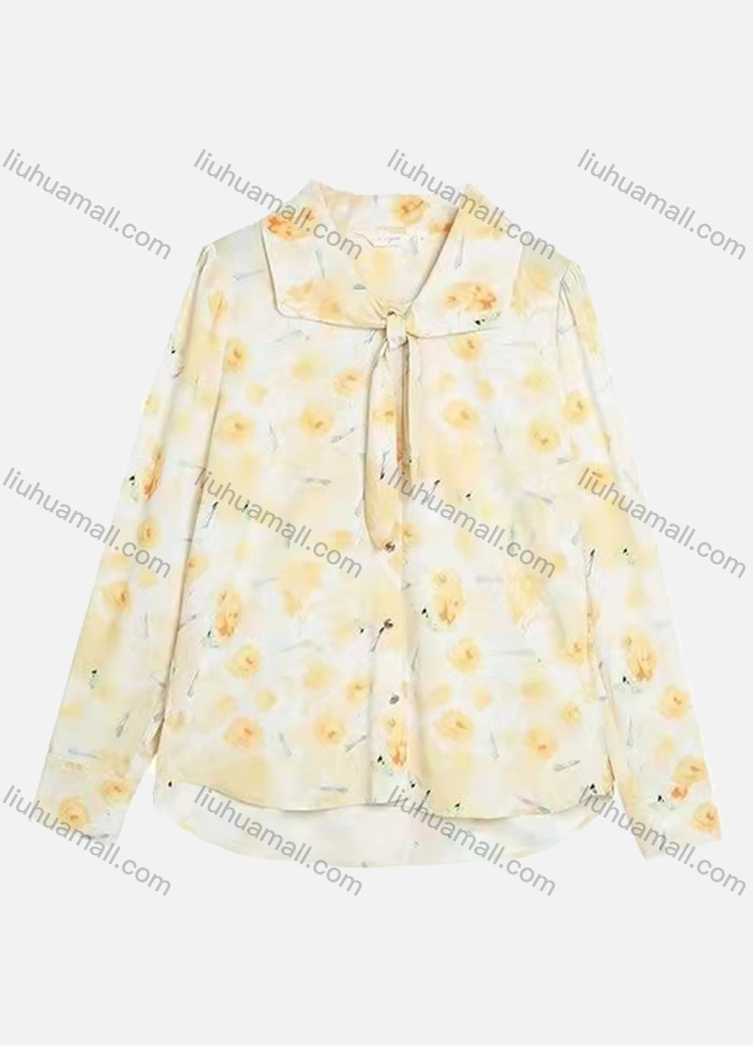 Wholesale Women's Tie Neck Long Sleeve Floral Print Pullover Blouse AY022# - Liuhuamall