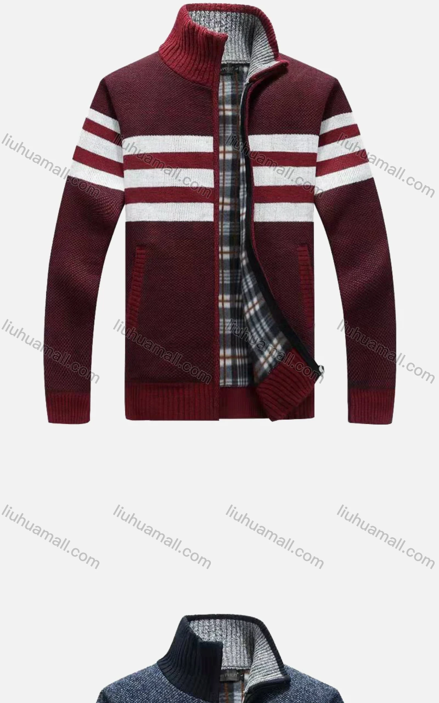Wholesale Men's Casual Long Sleeve Full Zip Colorblock Chunky Knit Jackets - Liuhuamall