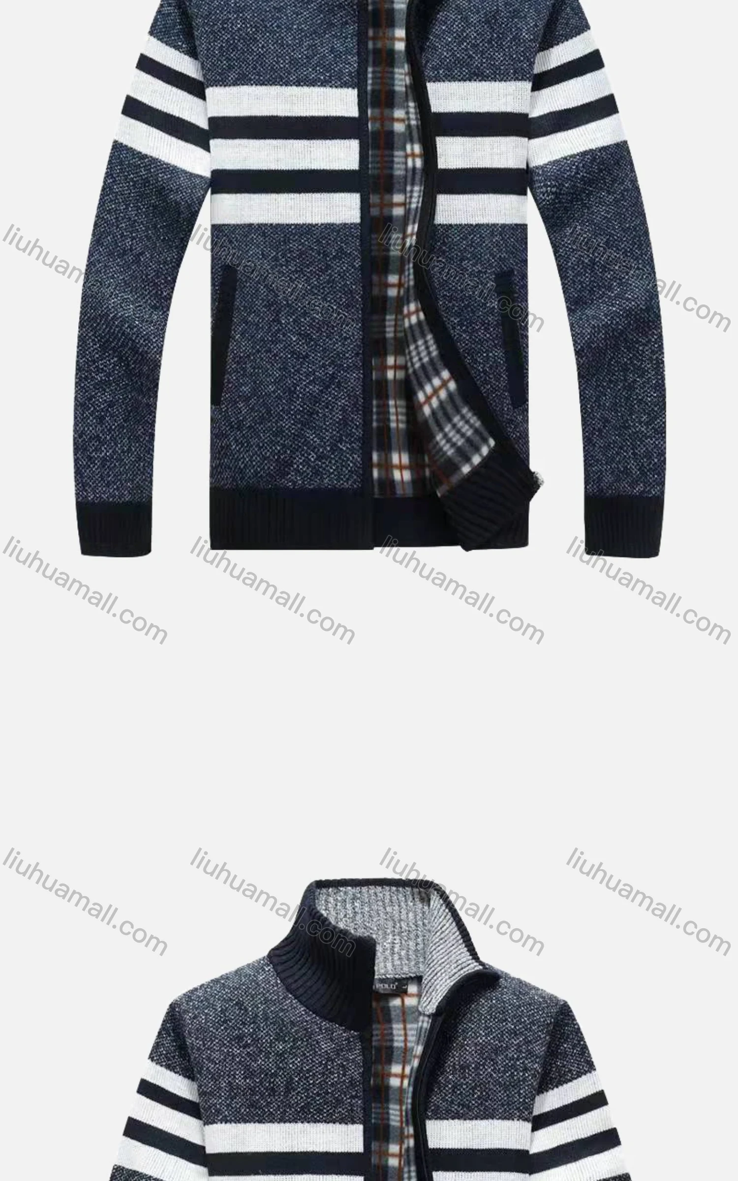 Wholesale Men's Casual Long Sleeve Full Zip Colorblock Chunky Knit Jackets - Liuhuamall