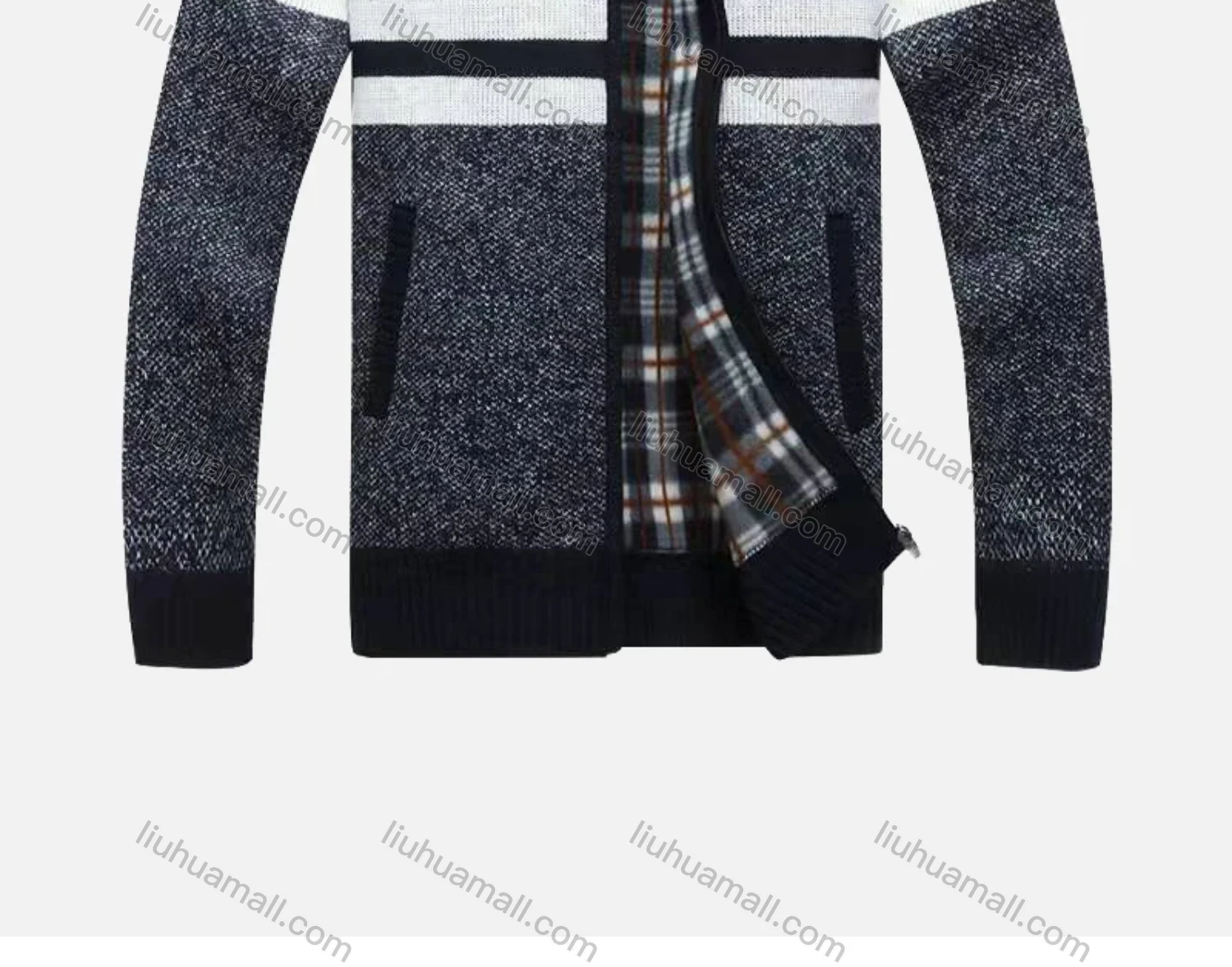 Wholesale Men's Casual Long Sleeve Full Zip Colorblock Chunky Knit Jackets - Liuhuamall