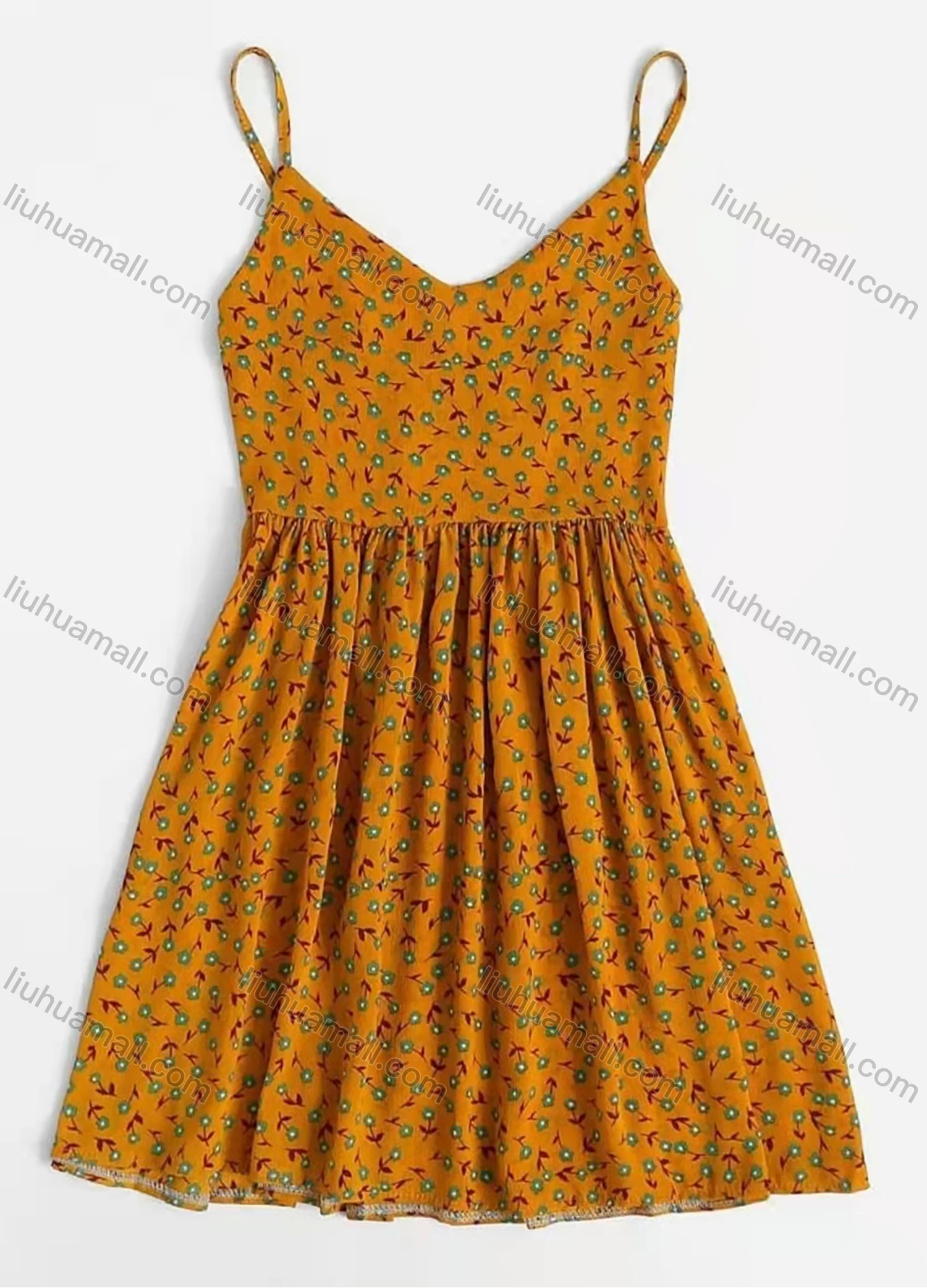 Wholesale Women's Spaghetti Strap Ruched Allover Floral Print Mini Cami Dress AY031# - Liuhuamall