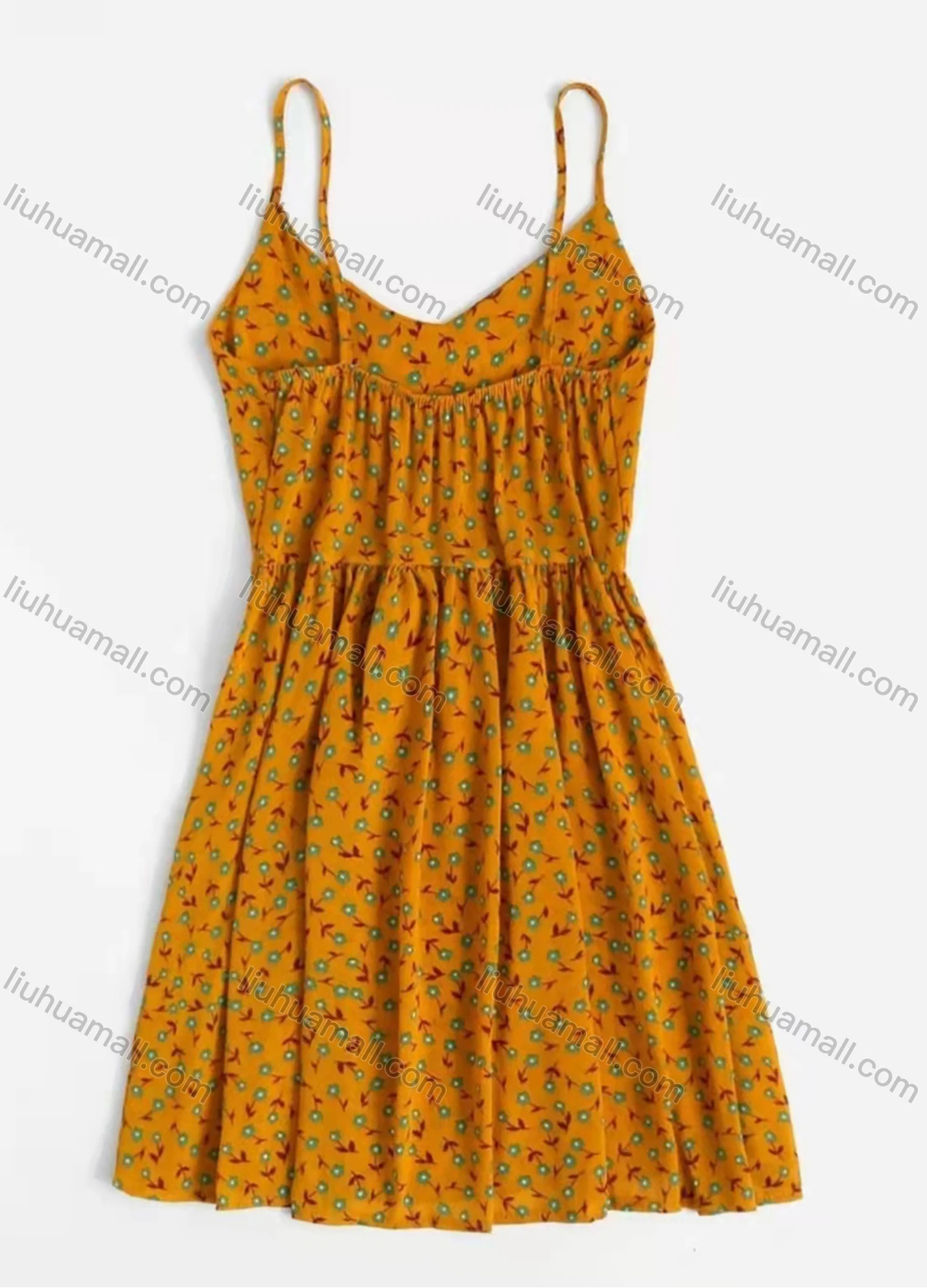 Wholesale Women's Spaghetti Strap Ruched Allover Floral Print Mini Cami Dress AY031# - Liuhuamall