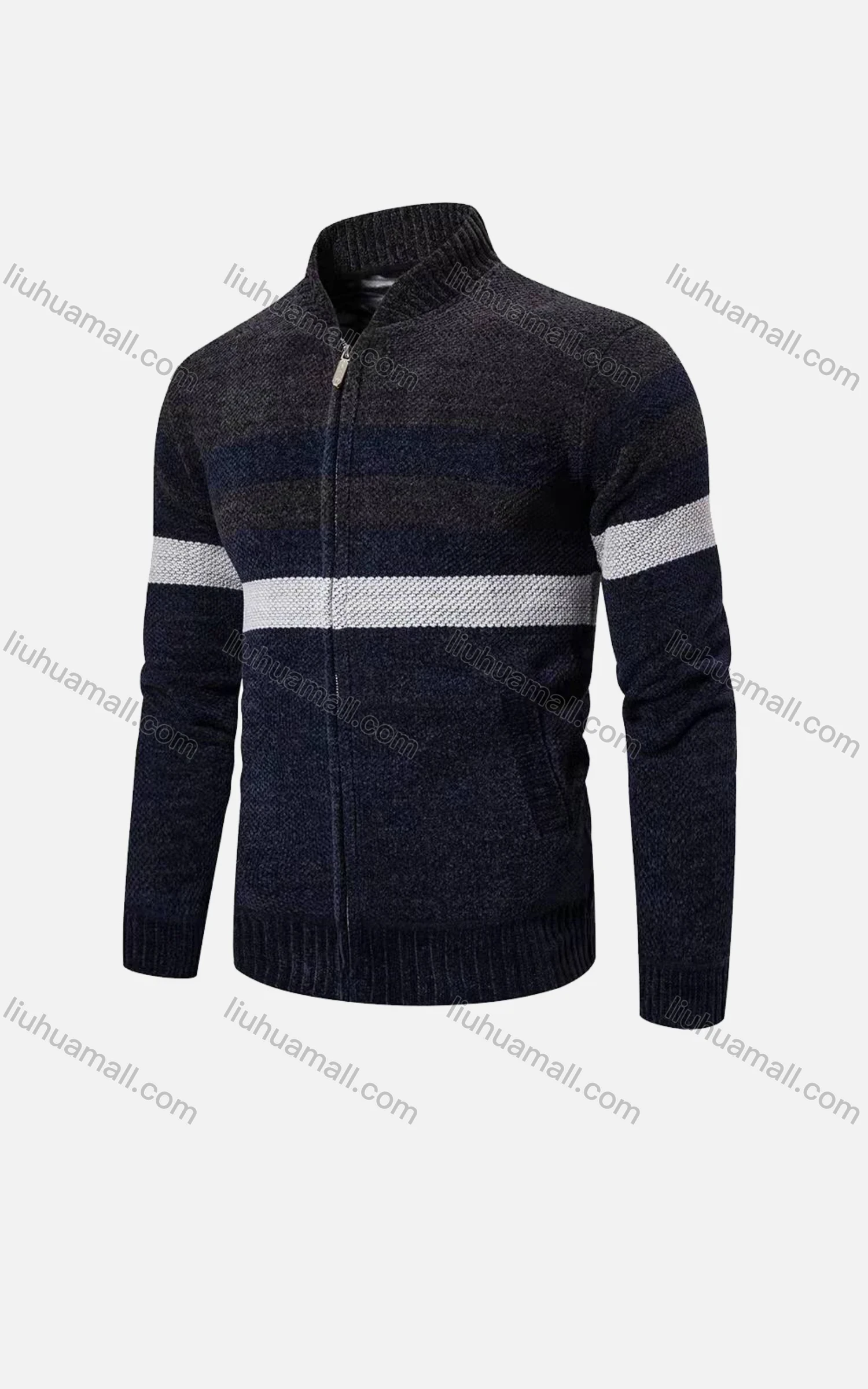 Wholesale Men's Casual Long Sleeve Full Zip Colorblock Chunky Knit Jackets - Liuhuamall