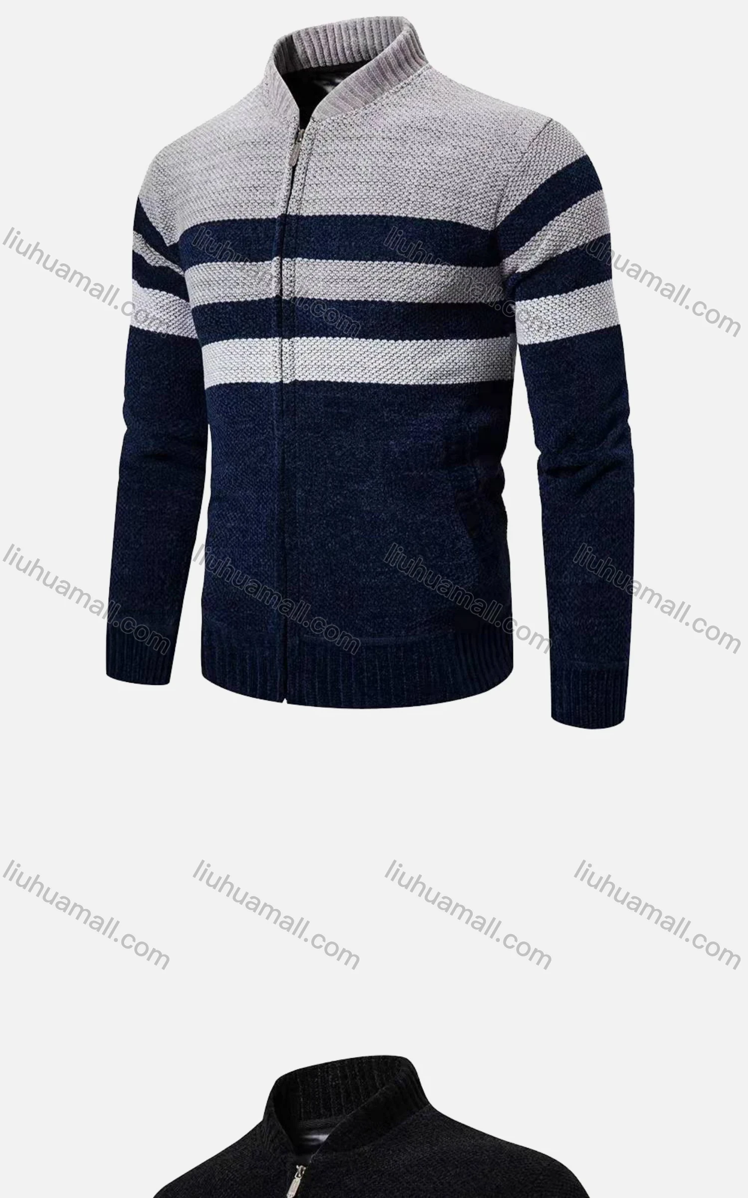 Wholesale Men's Casual Long Sleeve Full Zip Colorblock Chunky Knit Jackets - Liuhuamall