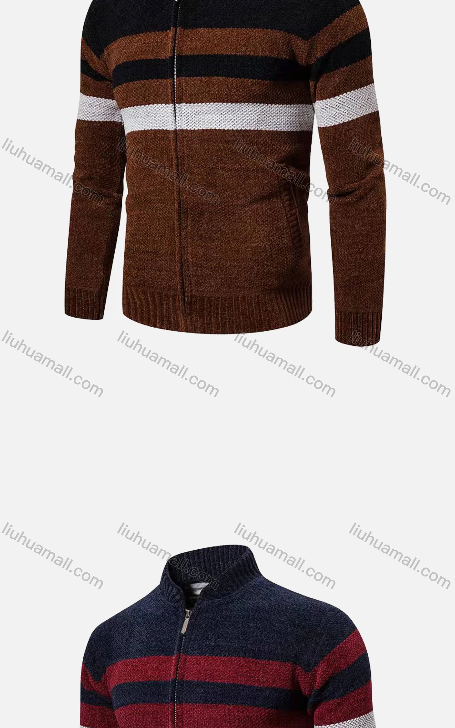 Wholesale Men's Casual Long Sleeve Full Zip Colorblock Chunky Knit Jackets - Liuhuamall