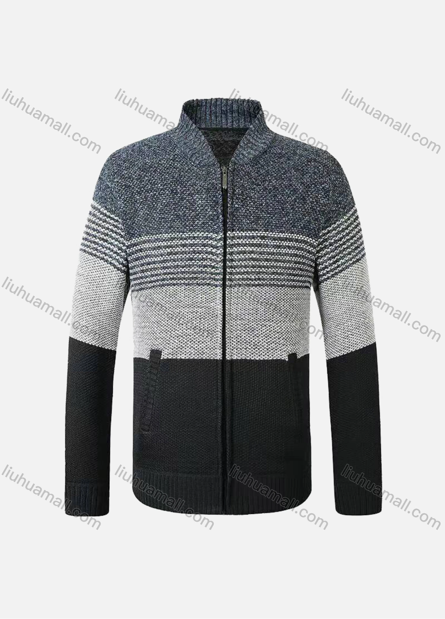 Wholesale Men's Casual Long Sleeve Zipper Colorblock Chunky Knit Jackets - Liuhuamall