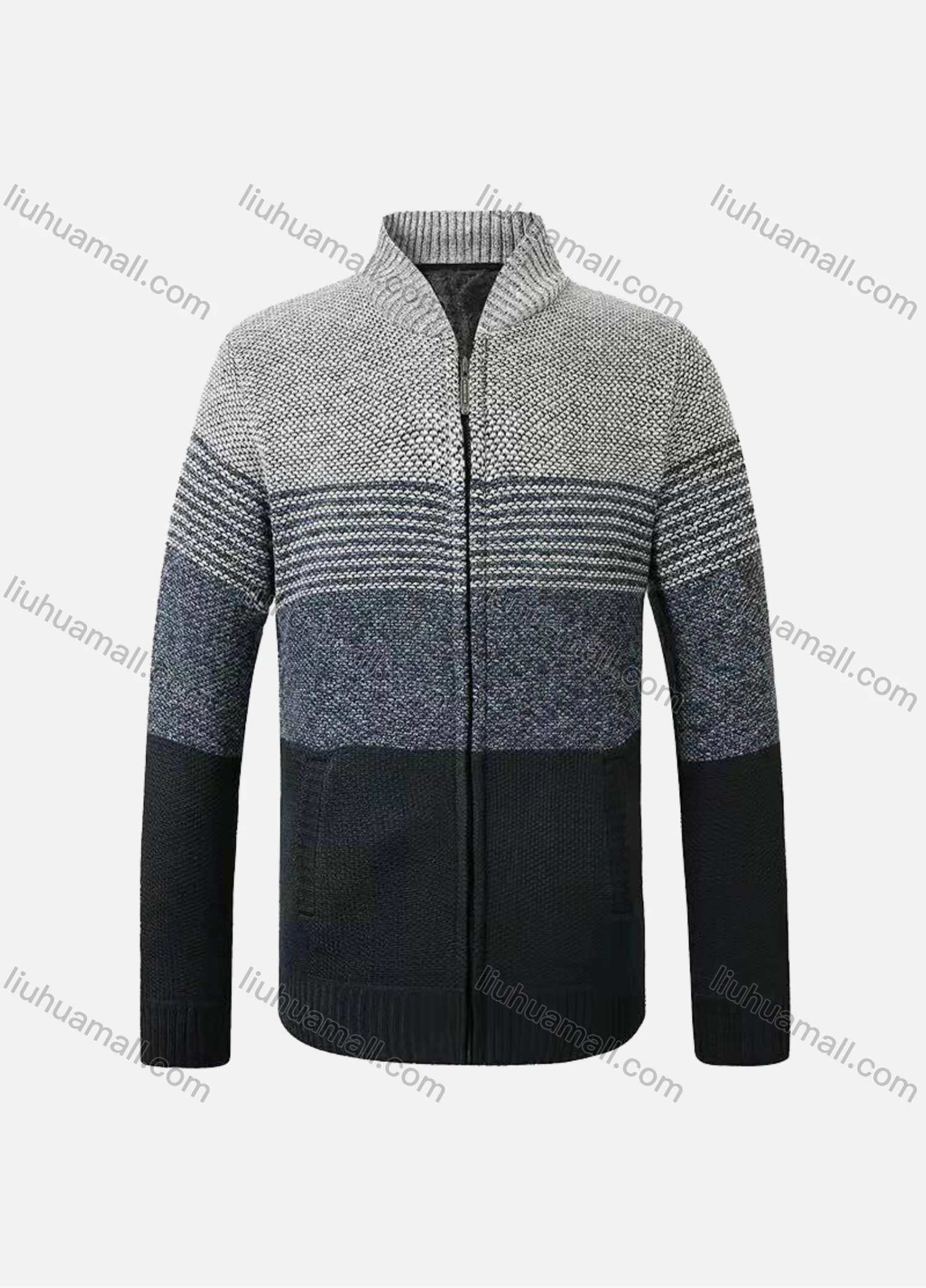 Wholesale Men's Casual Long Sleeve Zipper Colorblock Chunky Knit Jackets - Liuhuamall