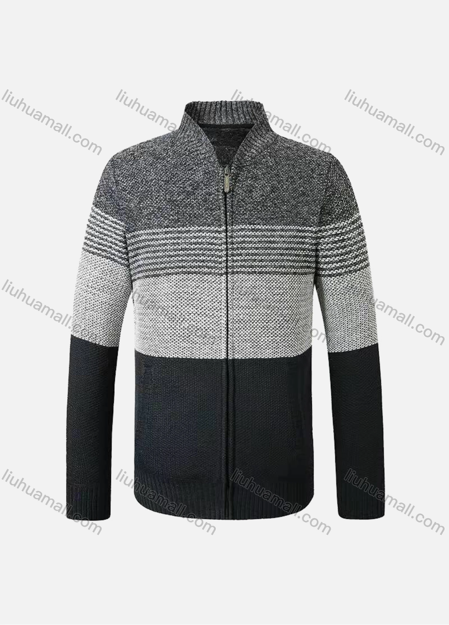 Wholesale Men's Casual Long Sleeve Zipper Colorblock Chunky Knit Jackets - Liuhuamall