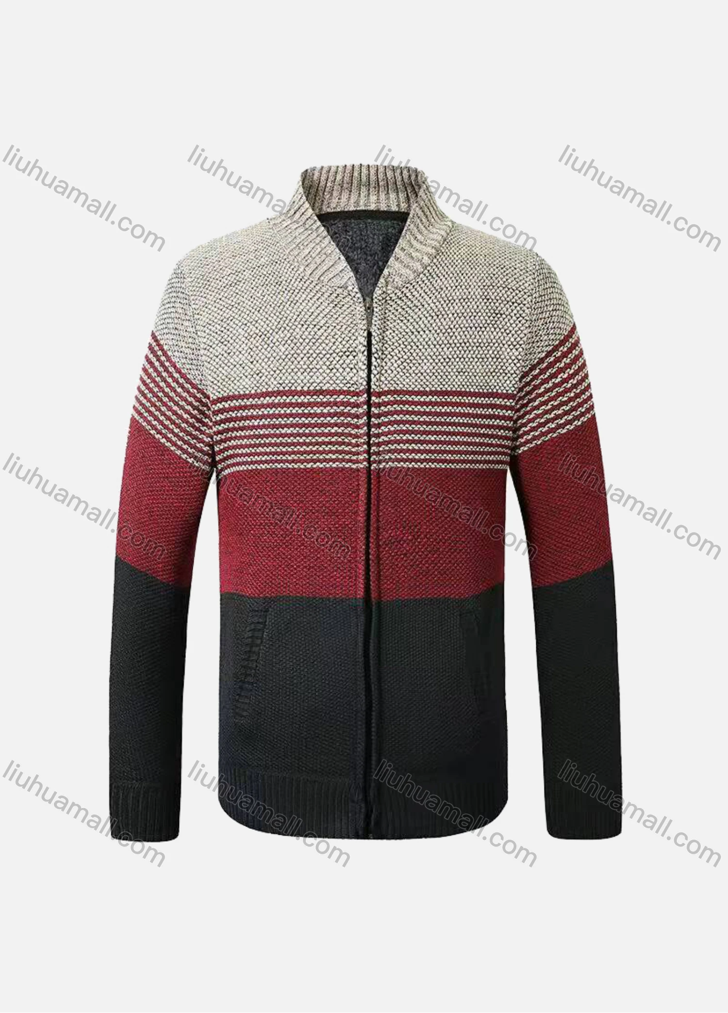 Wholesale Men's Casual Long Sleeve Zipper Colorblock Chunky Knit Jackets - Liuhuamall