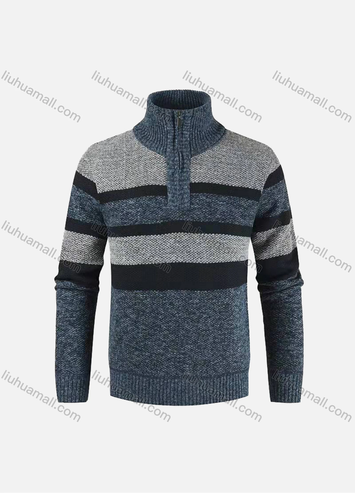 Wholesale Men's Casual Lapel Long Sleeve Colorblock Quarter Zip Pullover Knit Top - Liuhuamall