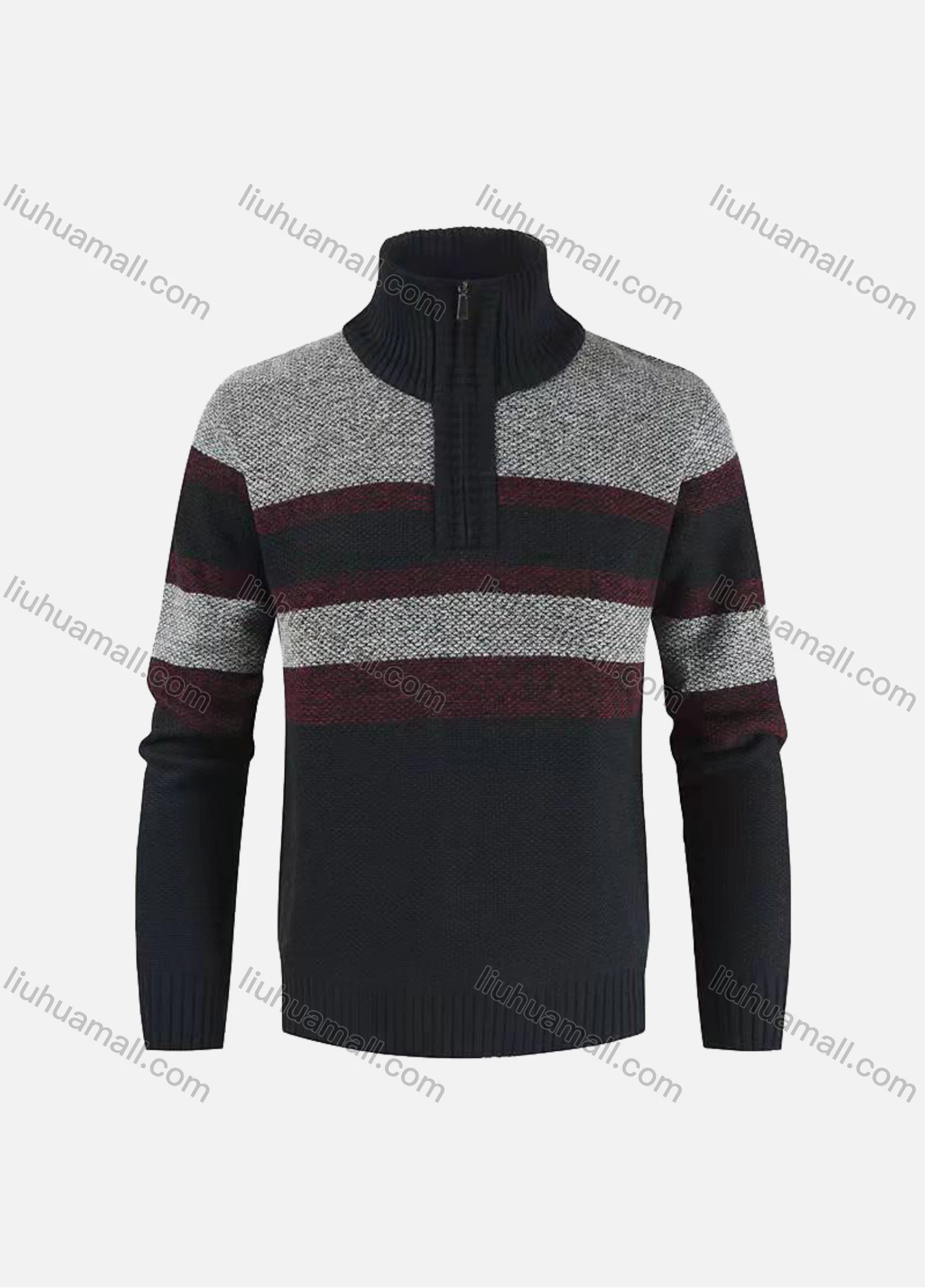 Wholesale Men's Casual Lapel Long Sleeve Colorblock Quarter Zip Pullover Knit Top - Liuhuamall