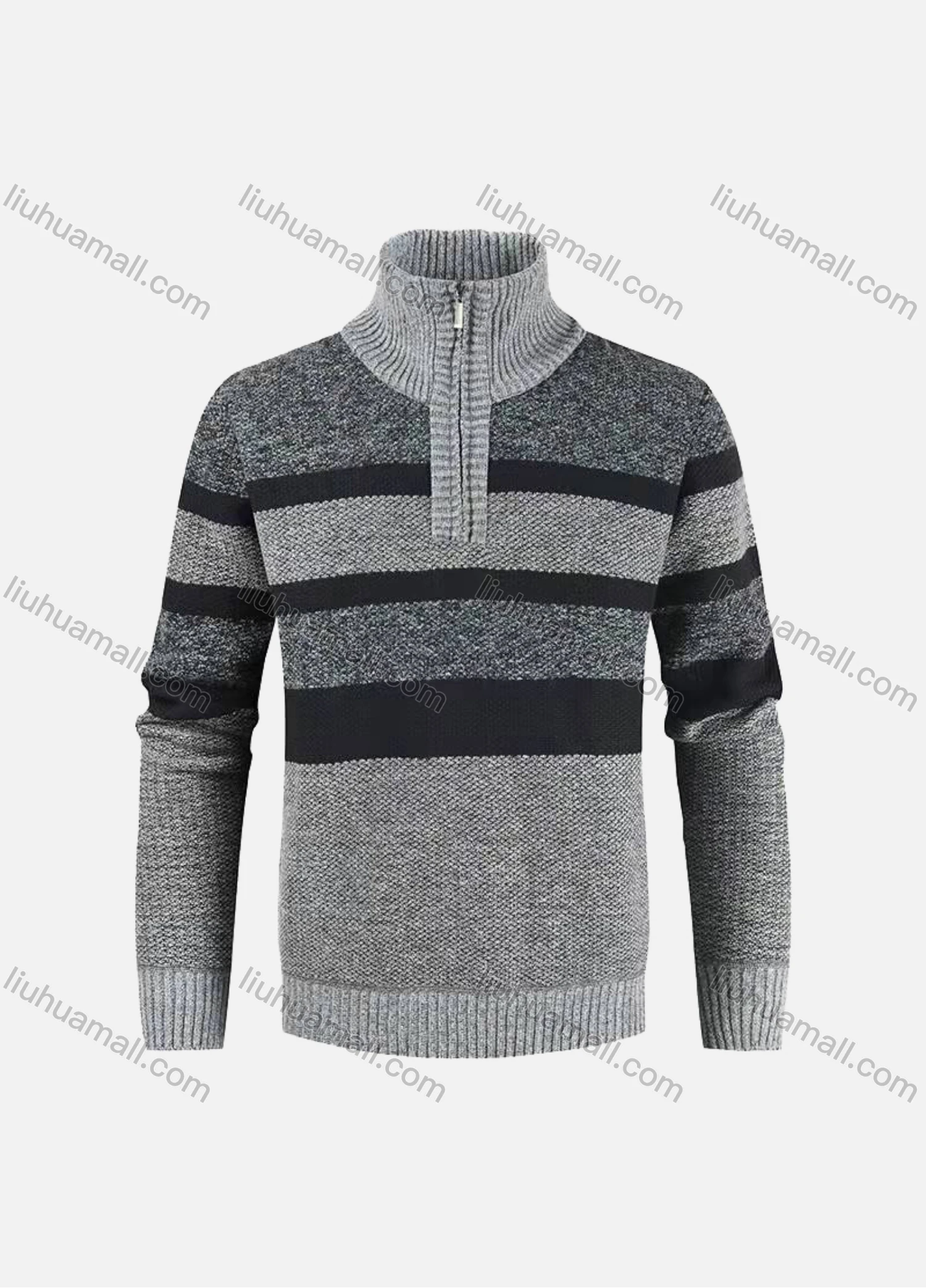 Wholesale Men's Casual Lapel Long Sleeve Colorblock Quarter Zip Pullover Knit Top - Liuhuamall