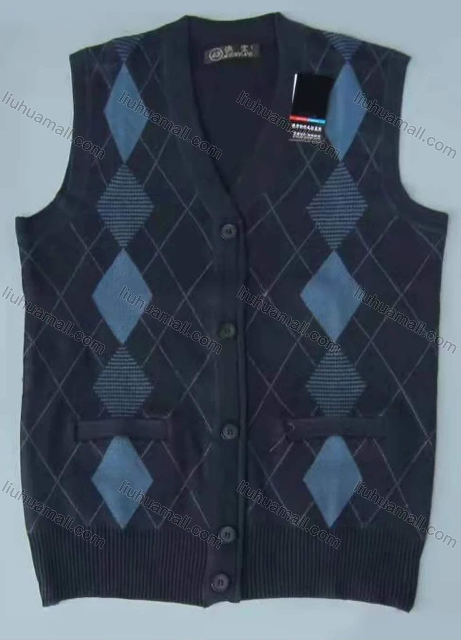 Wholesale Men's Casual Sleeveless Argyle Print Button Down Knit Sweater Vests - Liuhuamall