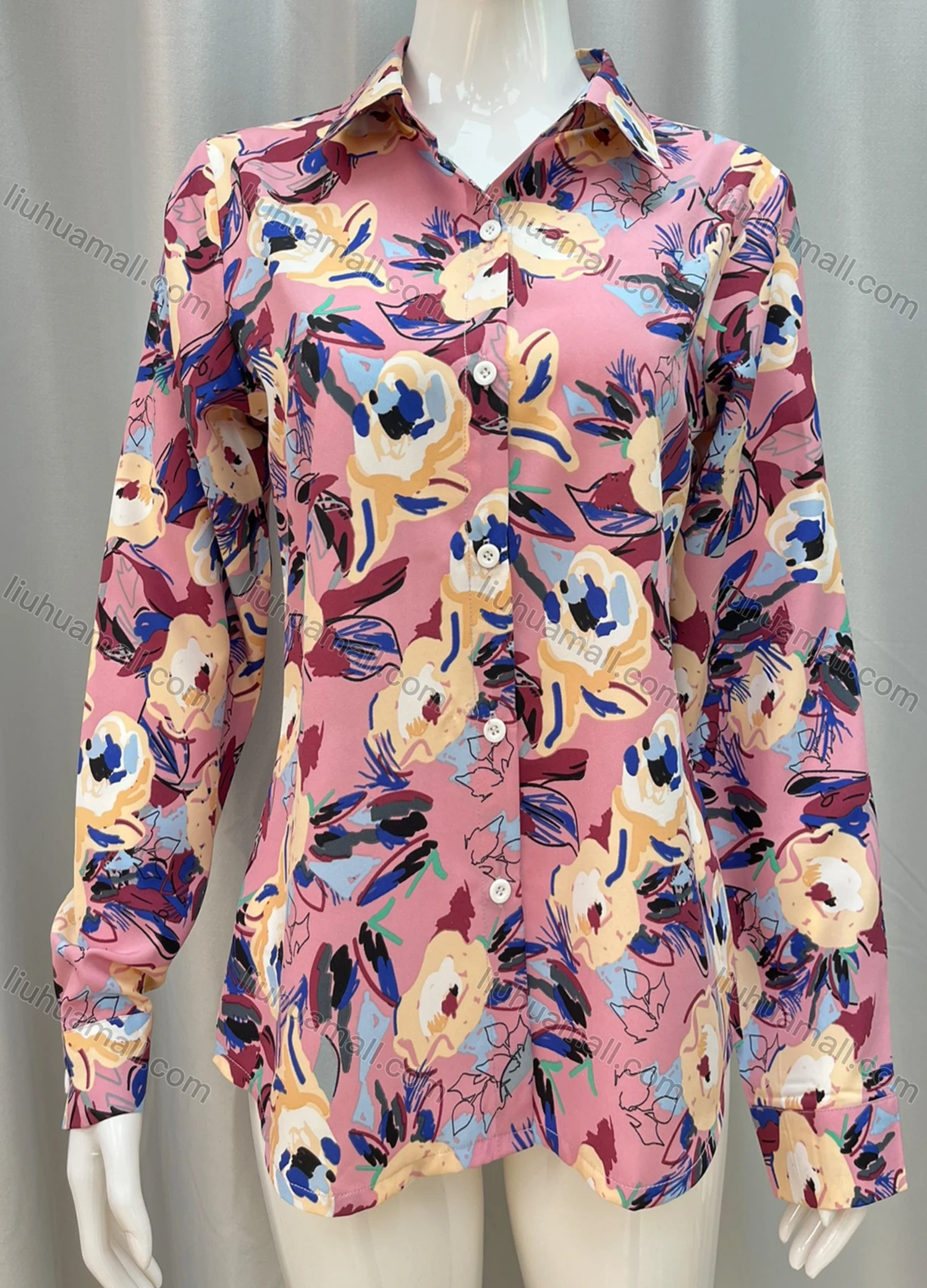 Wholesale Women's Floral Print Long Sleeve Button Down Shirts - Liuhuamall