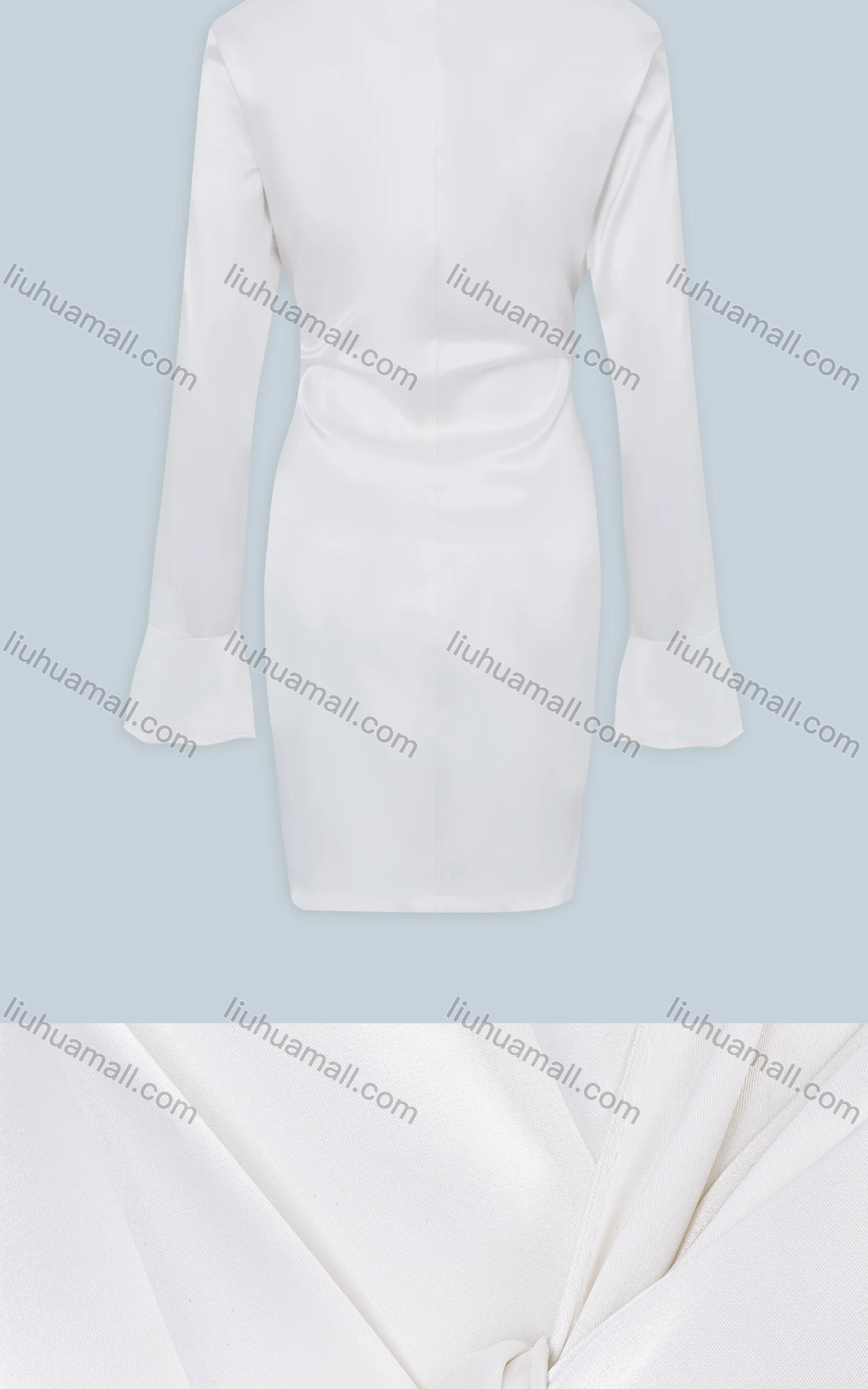 Wholesale Women's Sexy Plain Wrap Ruched V Neck Trumpet Long Sleeve Tie Front Satin Short Dress - Liuhuamall