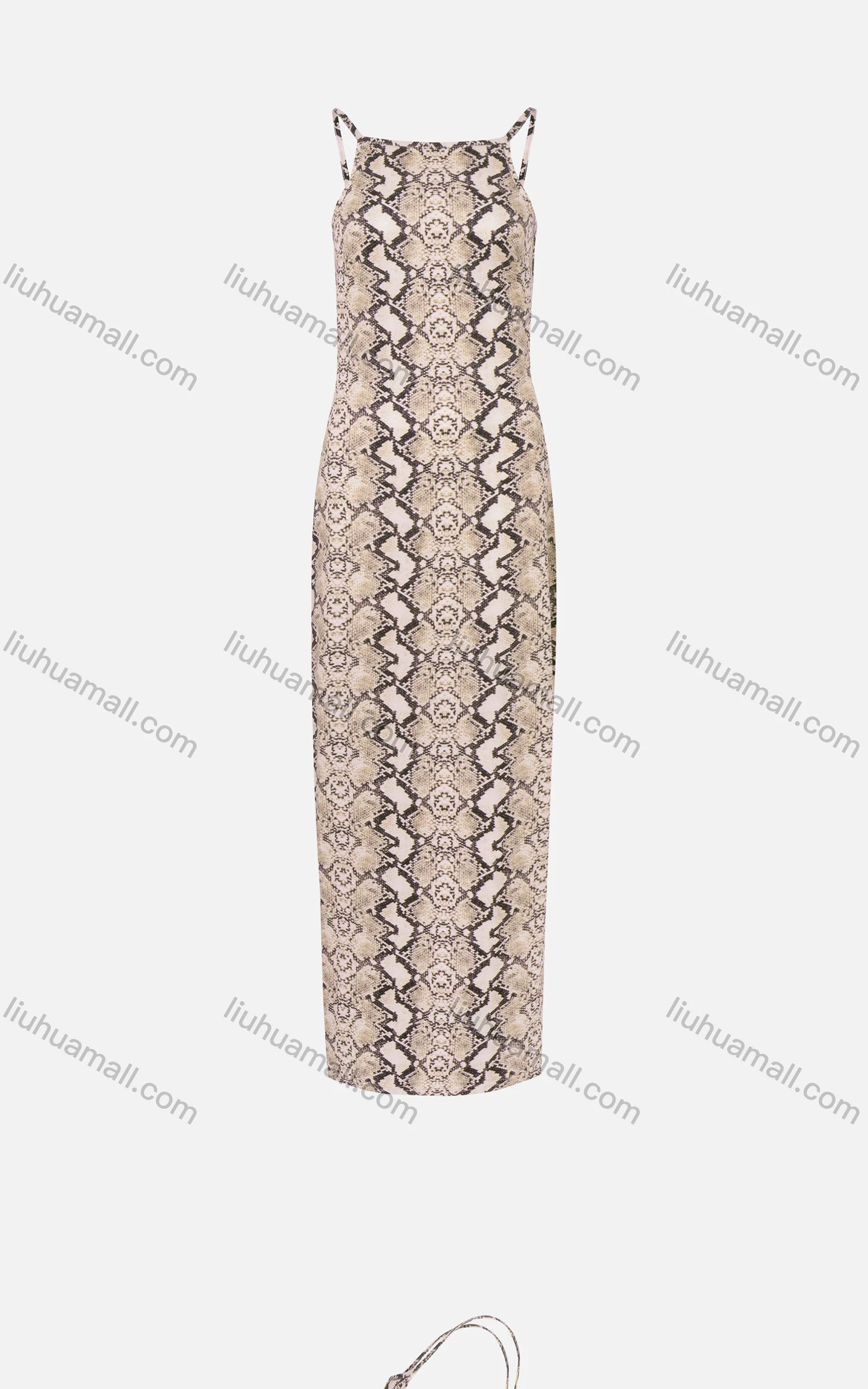 Wholesale Women's Sexy Spaghetti Strap Snakeskin Print Open Back Side Split Maxi Dress - Liuhuamall