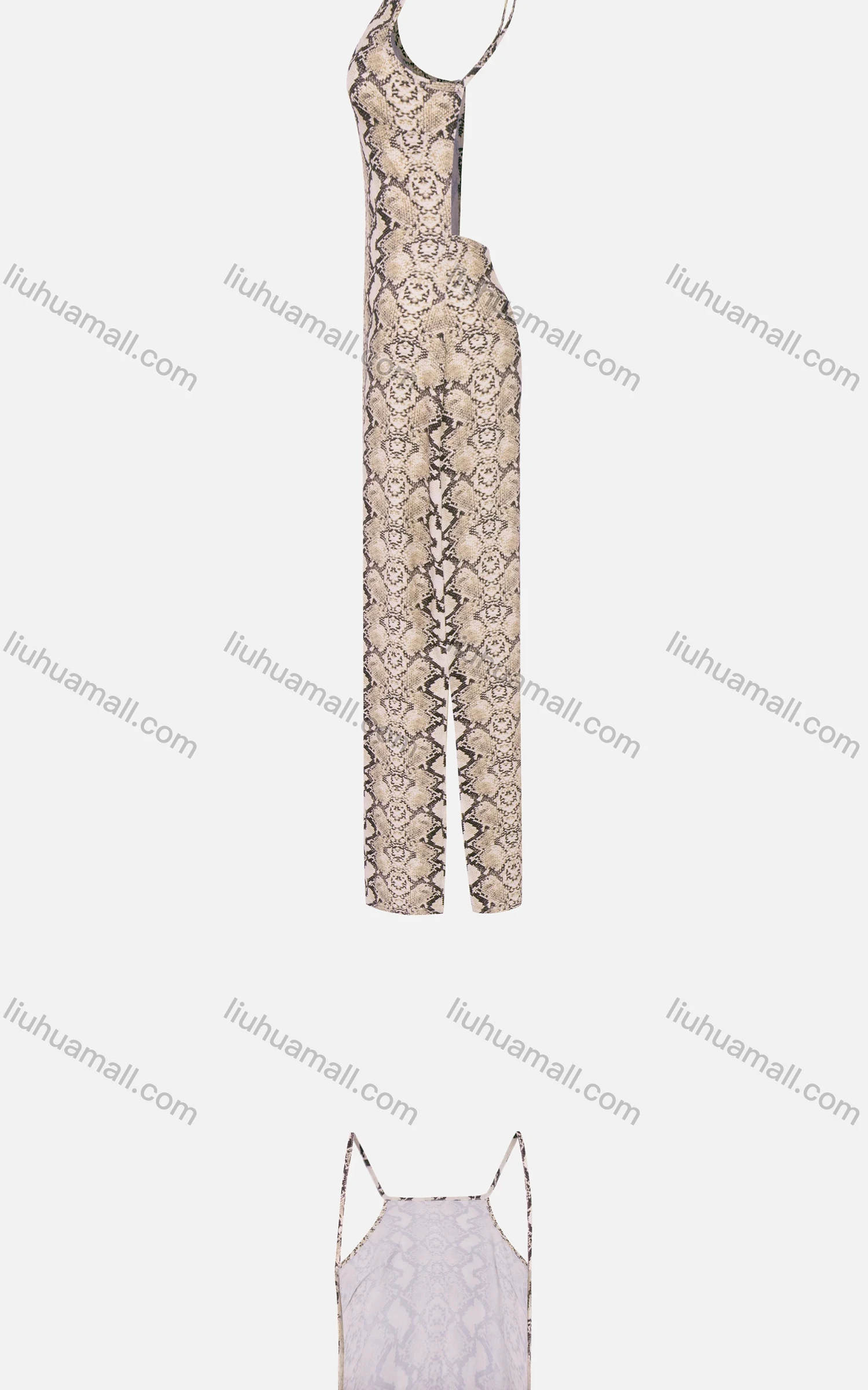 Wholesale Women's Sexy Spaghetti Strap Snakeskin Print Open Back Side Split Maxi Dress - Liuhuamall