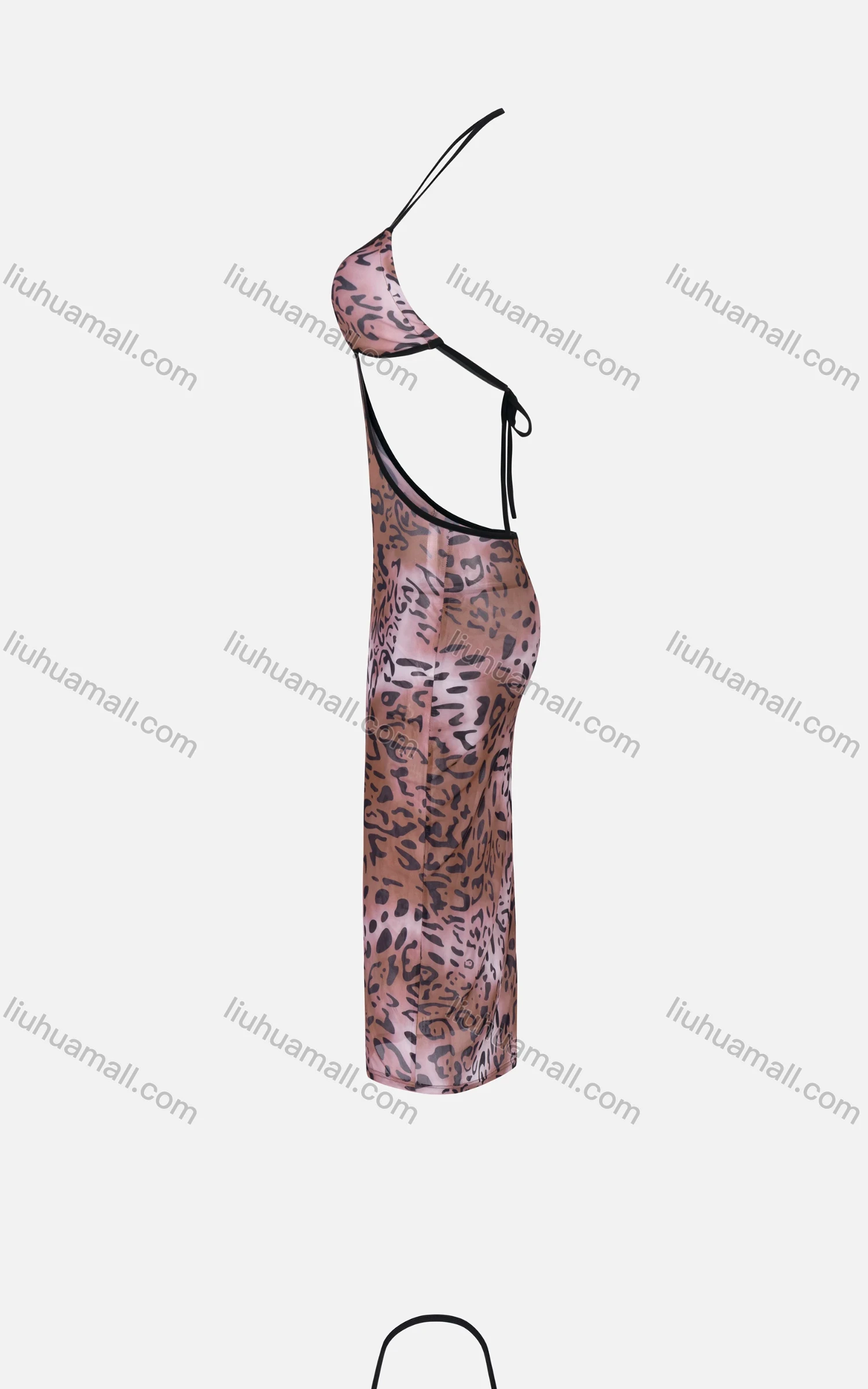 Wholesale Women's Sexy Halter Cutout Tie Back Open Back Leopard Print Bodycon Midi Dress - Liuhuamall