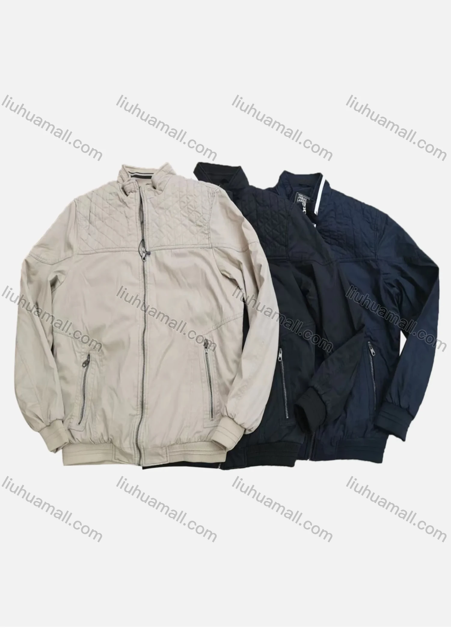 Wholesale Men's Suede Stand Collar Zip Pockets Plain Casual Bomber Jacket D2219# - Liuhuamall