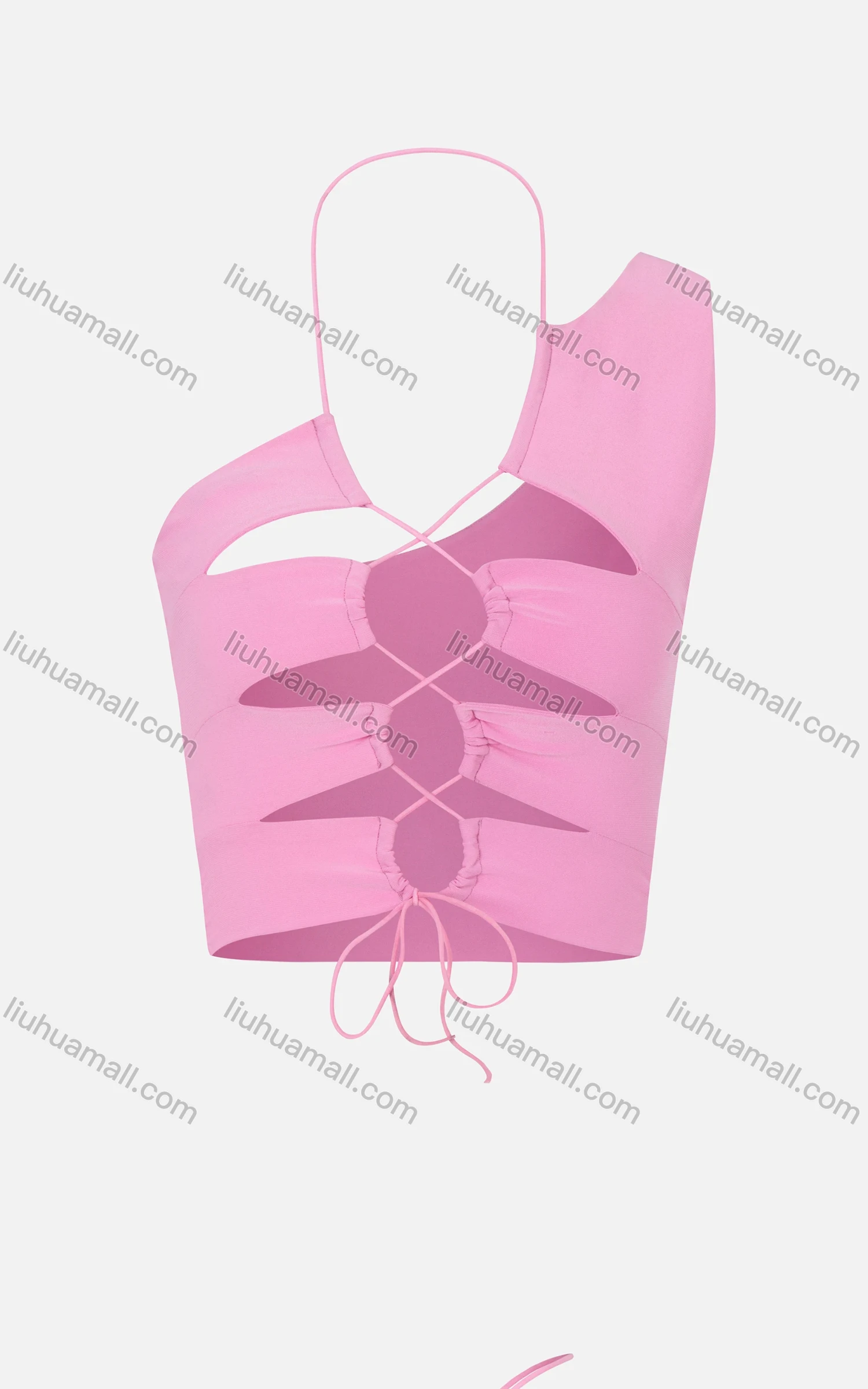 Wholesale Women's Sexy One Shoulder Halter Lace Up Cutout Front Plain Crop Tops - Liuhuamall