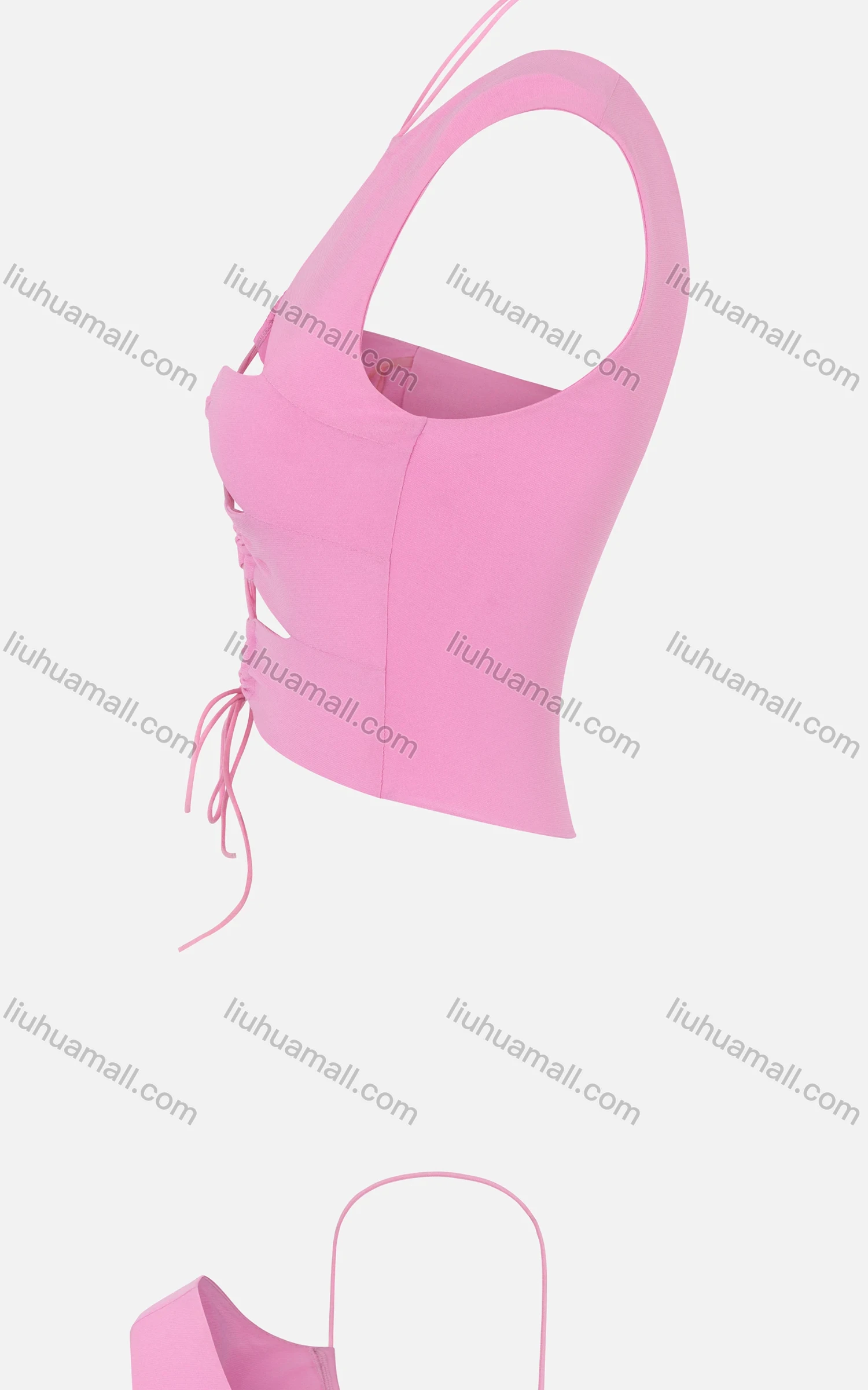 Wholesale Women's Sexy One Shoulder Halter Lace Up Cutout Front Plain Crop Tops - Liuhuamall