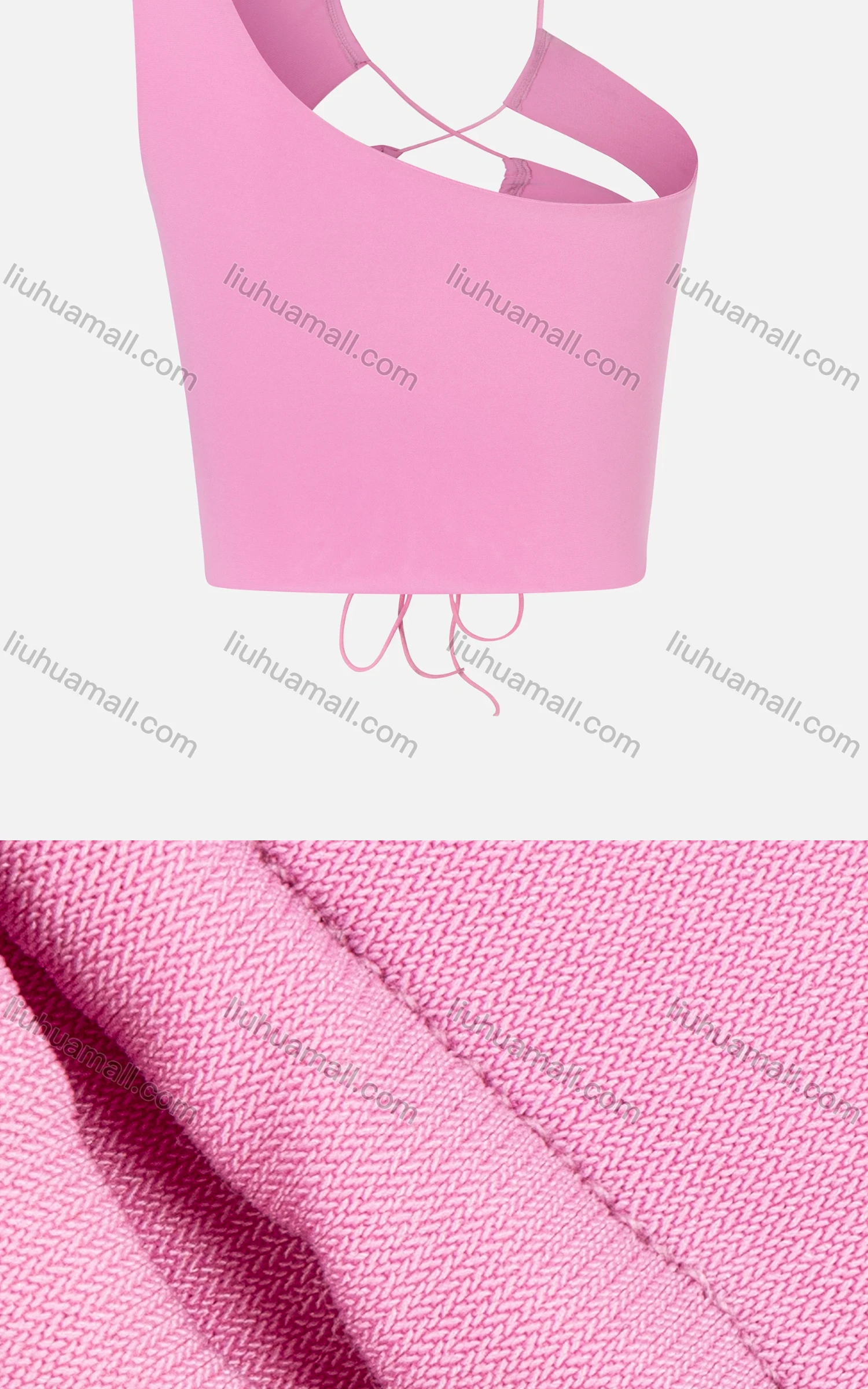 Wholesale Women's Sexy One Shoulder Halter Lace Up Cutout Front Plain Crop Tops - Liuhuamall